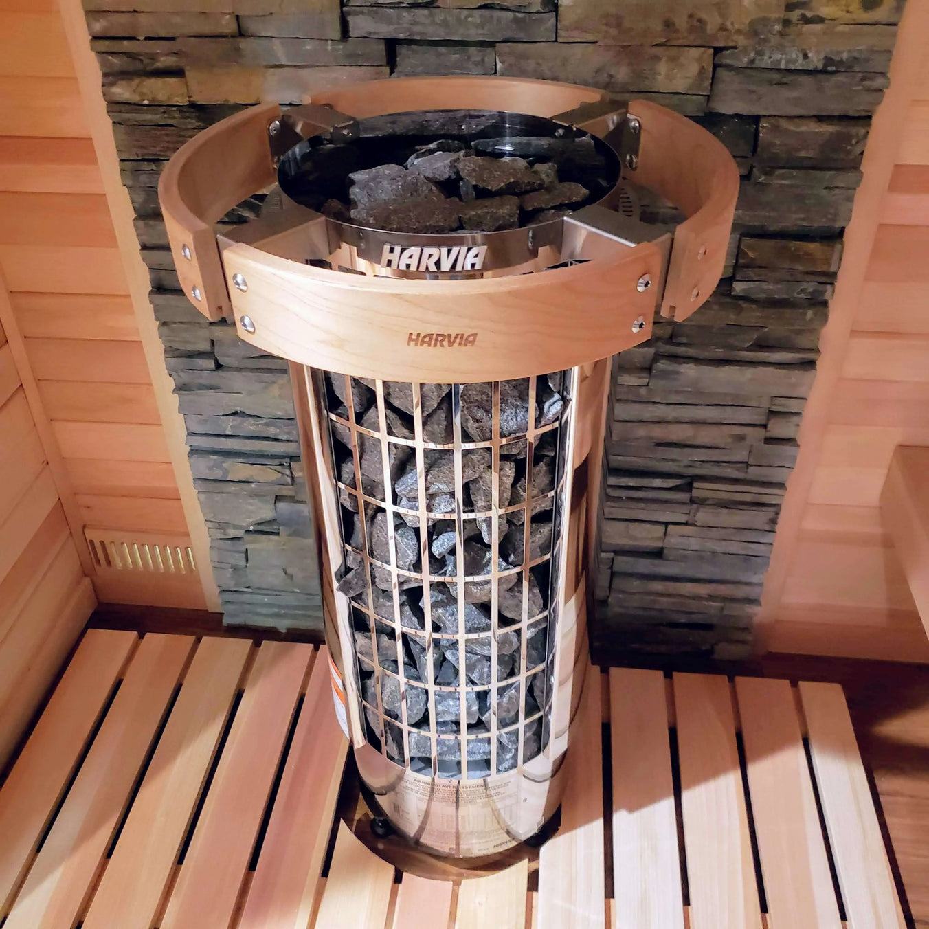Harvia Cilindro PC90 9kW Sauna Heater Package with Integrated Controls & Sauna Stones