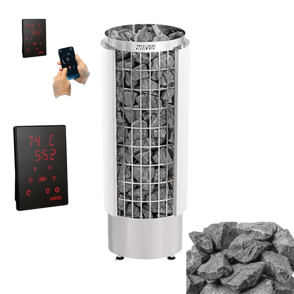Harvia Cilindro PC110E 10.5kW Sauna Heater Package with Xenio Control & Sauna Stones