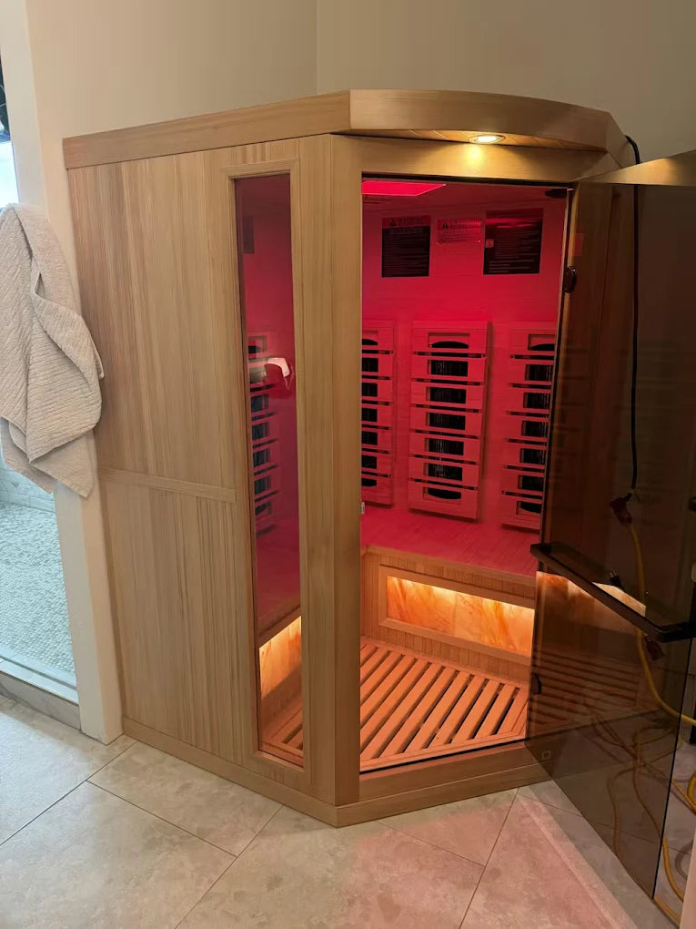Golden Designs 3-Person Corner 2025 Reserve Edition GDI-8035-03 Full Spectrum Infrared Sauna with Himalayan Salt Bar