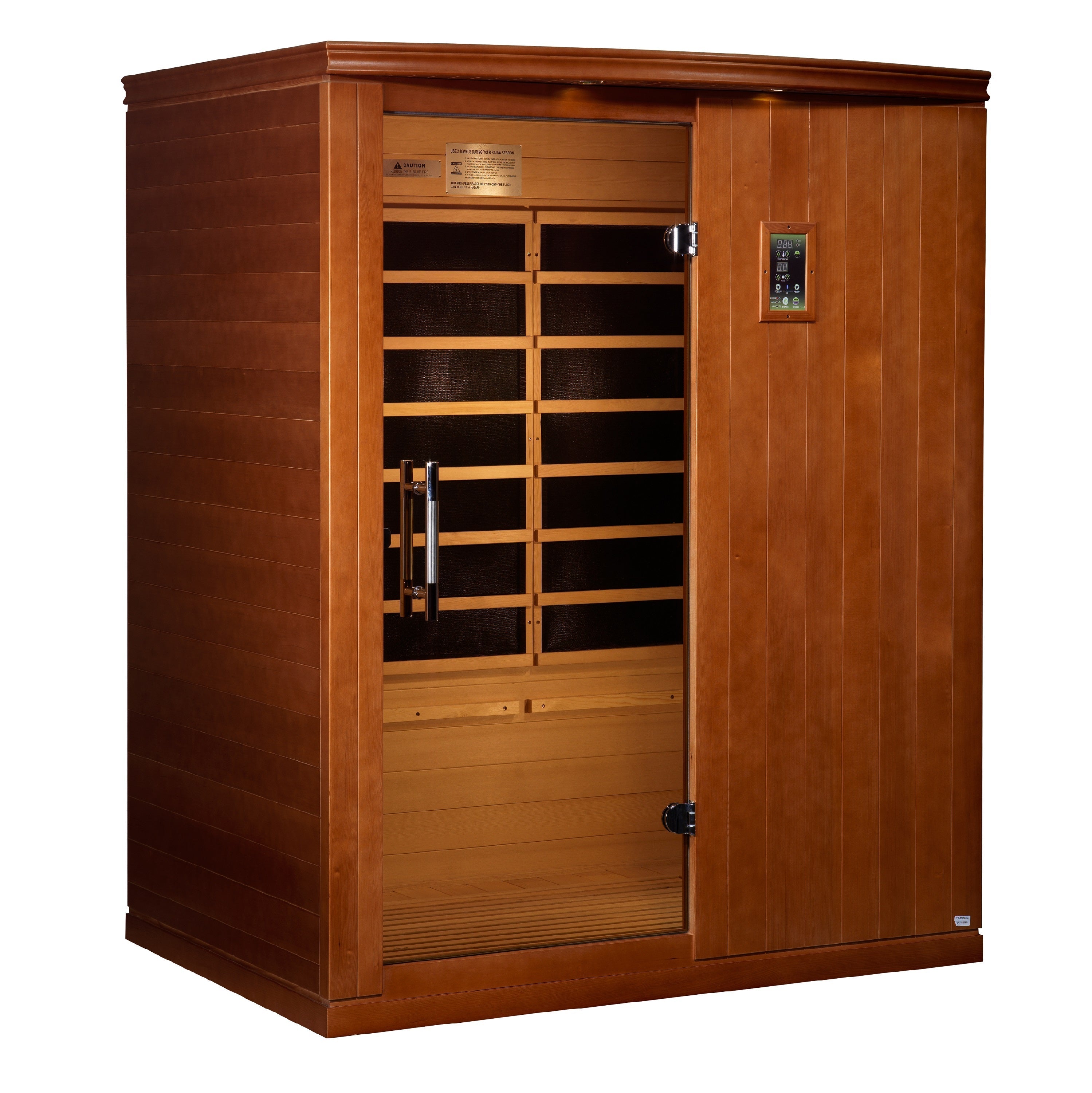 Dynamic Madrid Limited Elite 3-Person Infrared Sauna made from natural Canadian hemlock wood featuring ultra low EMF FAR infrared heating system, spacious interior design, and premium home wellness relaxation technology for recovery and comfort.