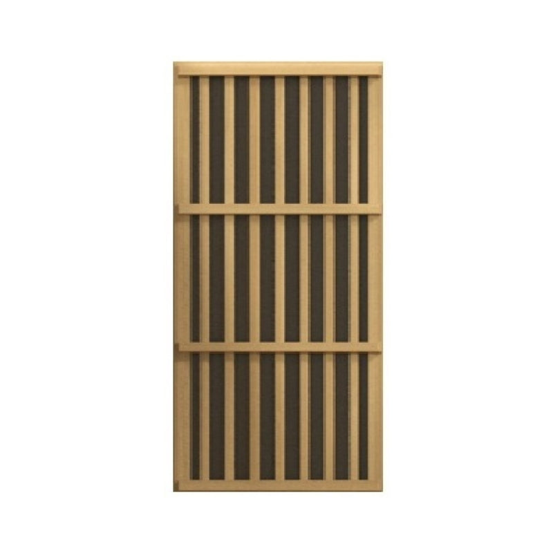 Maxxus 3-person indoor infrared sauna Bellevue model with near zero EMF technology, crafted from premium Canadian Hemlock for home wellness use.