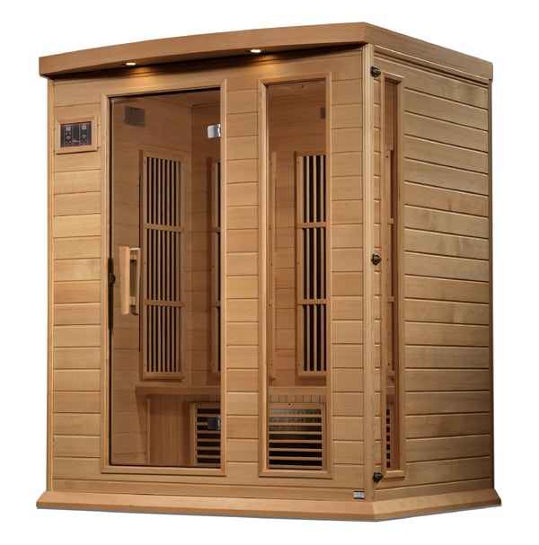 Maxxus MX-K306-01-ZF 3-person infrared sauna with near zero EMF technology, chromotherapy lighting, and premium Canadian Hemlock construction