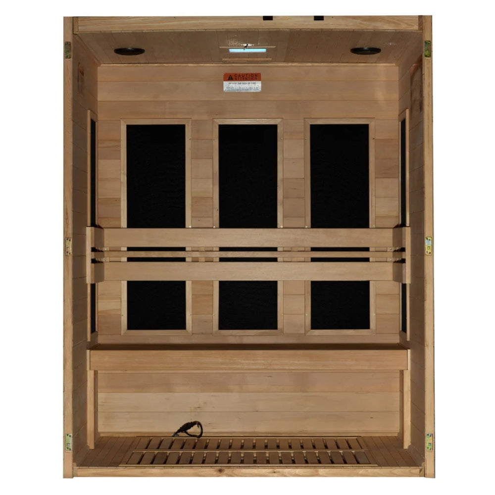 Dynamic Toscana 3-person infrared sauna with ultra low EMF FAR infrared heat and Canadian Hemlock wood design for home wellness.