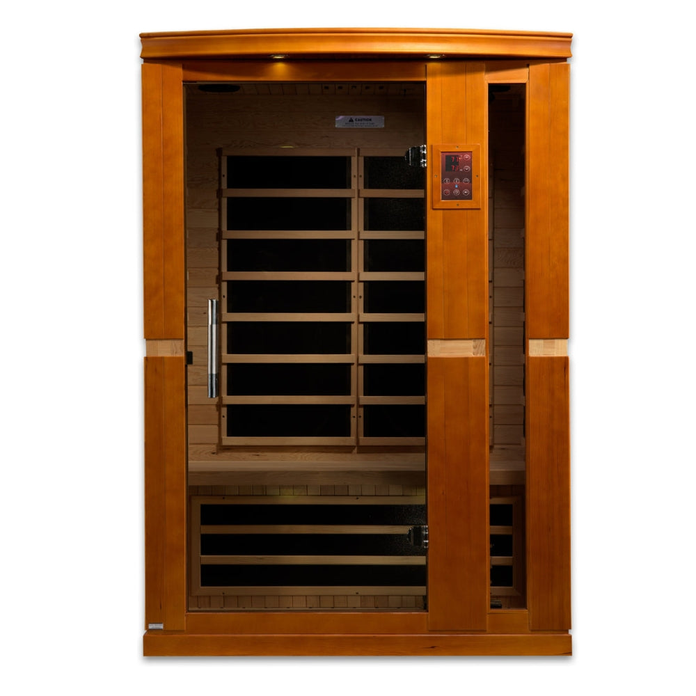 dyn-6220-01 elite Dynamic Vittoria 2-Person Infrared Sauna with ultra low EMF FAR infrared heating, Canadian Hemlock wood construction, compact indoor wellness sauna for home relaxation