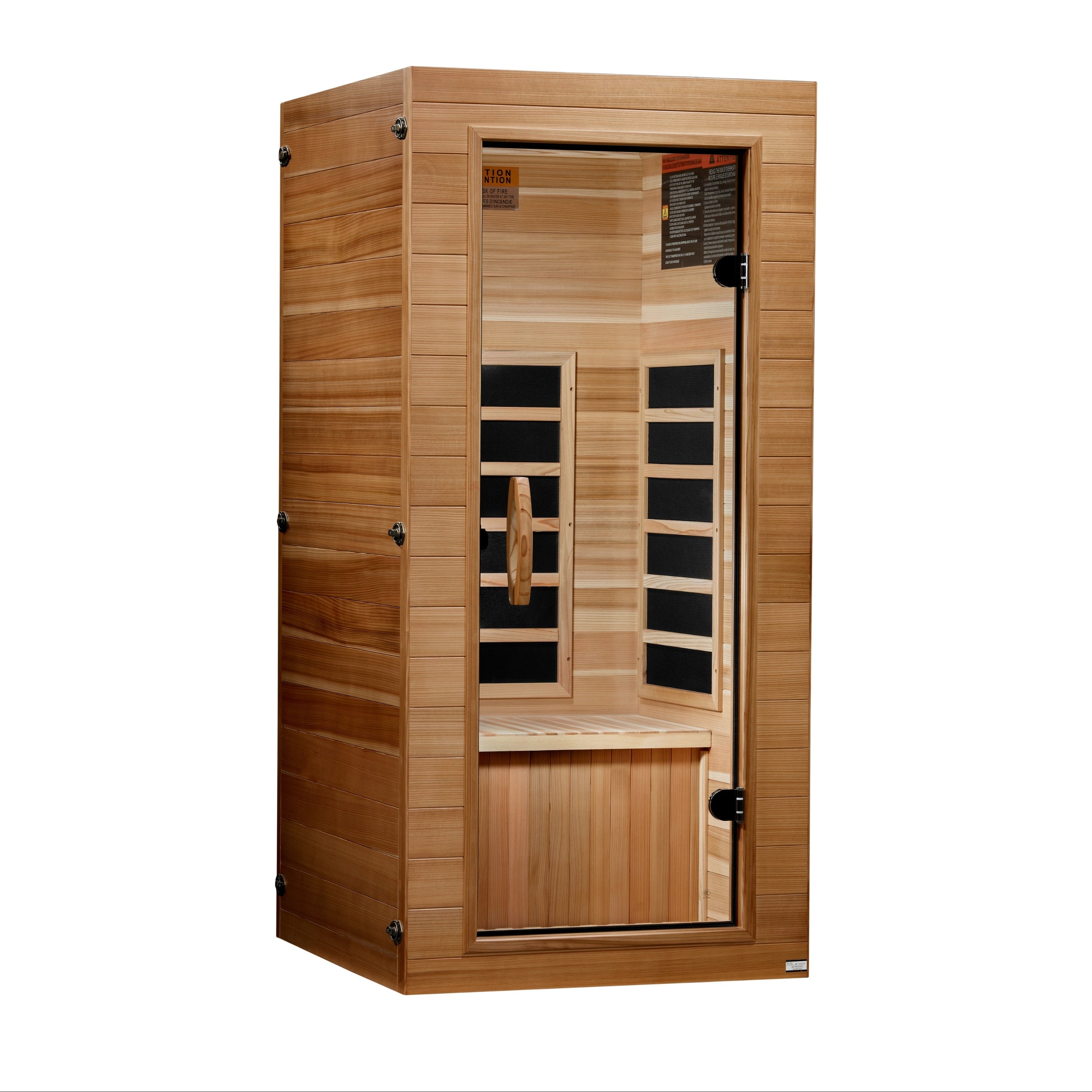 Dynamic New 2026 Model Vero 1 Person Compact Ultra Low EMF FAR Infrared Sauna DYN-1201-01 Elite featuring premium cedar wood construction, space-saving design, and advanced full-spectrum infrared heating for home wellness and relaxation.