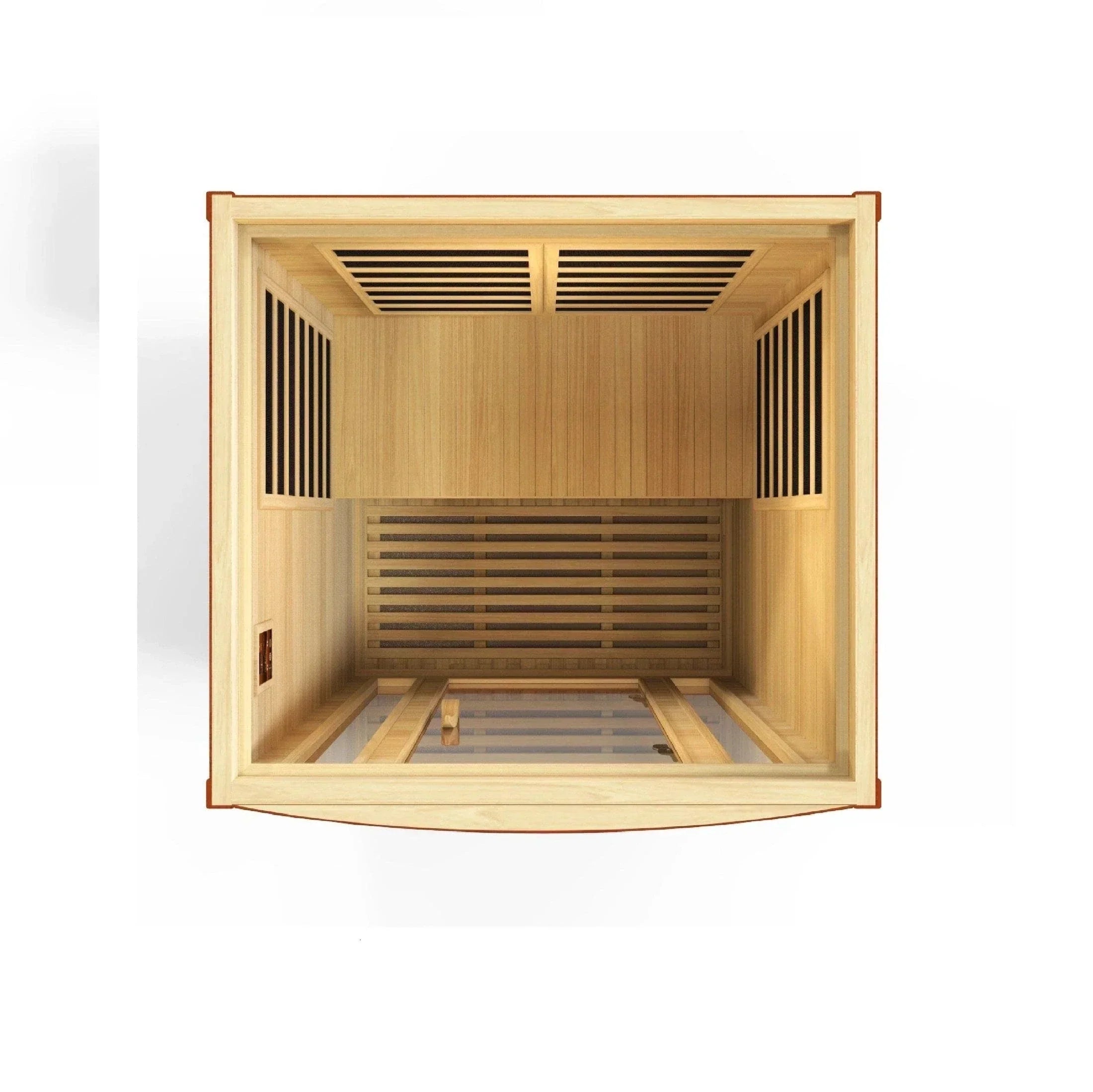 Luxury 2-person Dynamic San Marino Elite infrared sauna with ultra low EMF FAR heating, Bluetooth audio system, and relaxing chromotherapy lights