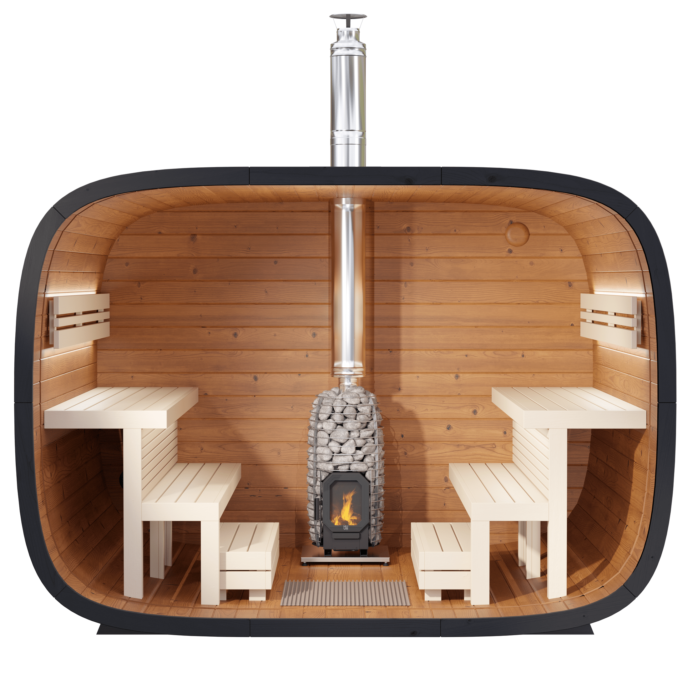 Leil Round Cube 6-8 person outdoor ThermoWood® sauna, modern Nordic backyard sauna made in Estonia