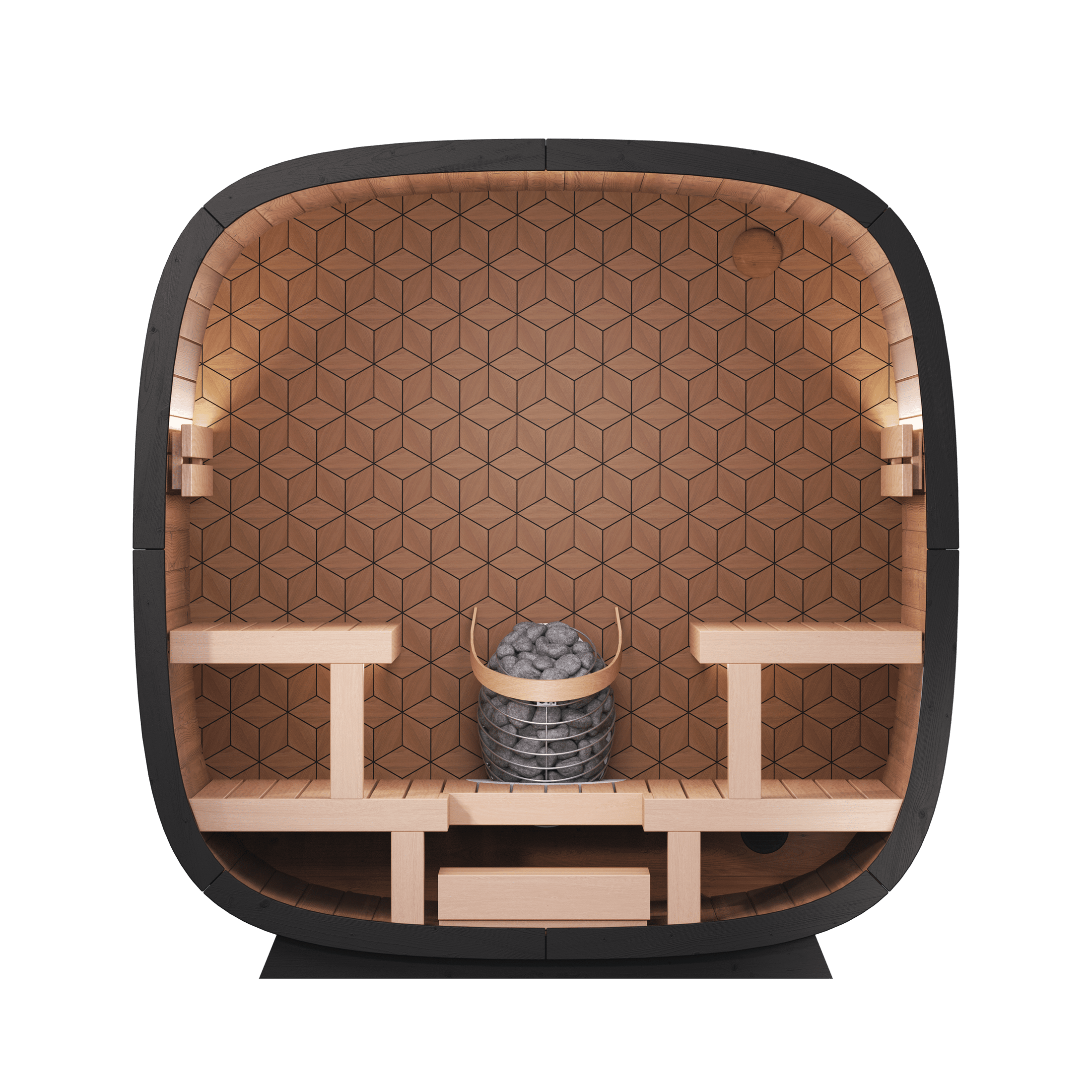 Leil Black Cube Premium 4 Person Outdoor Traditional Sauna Kit – modern minimalist backyard sauna cabin with premium wood interior and compact luxury design (LEIL-BC-4)
