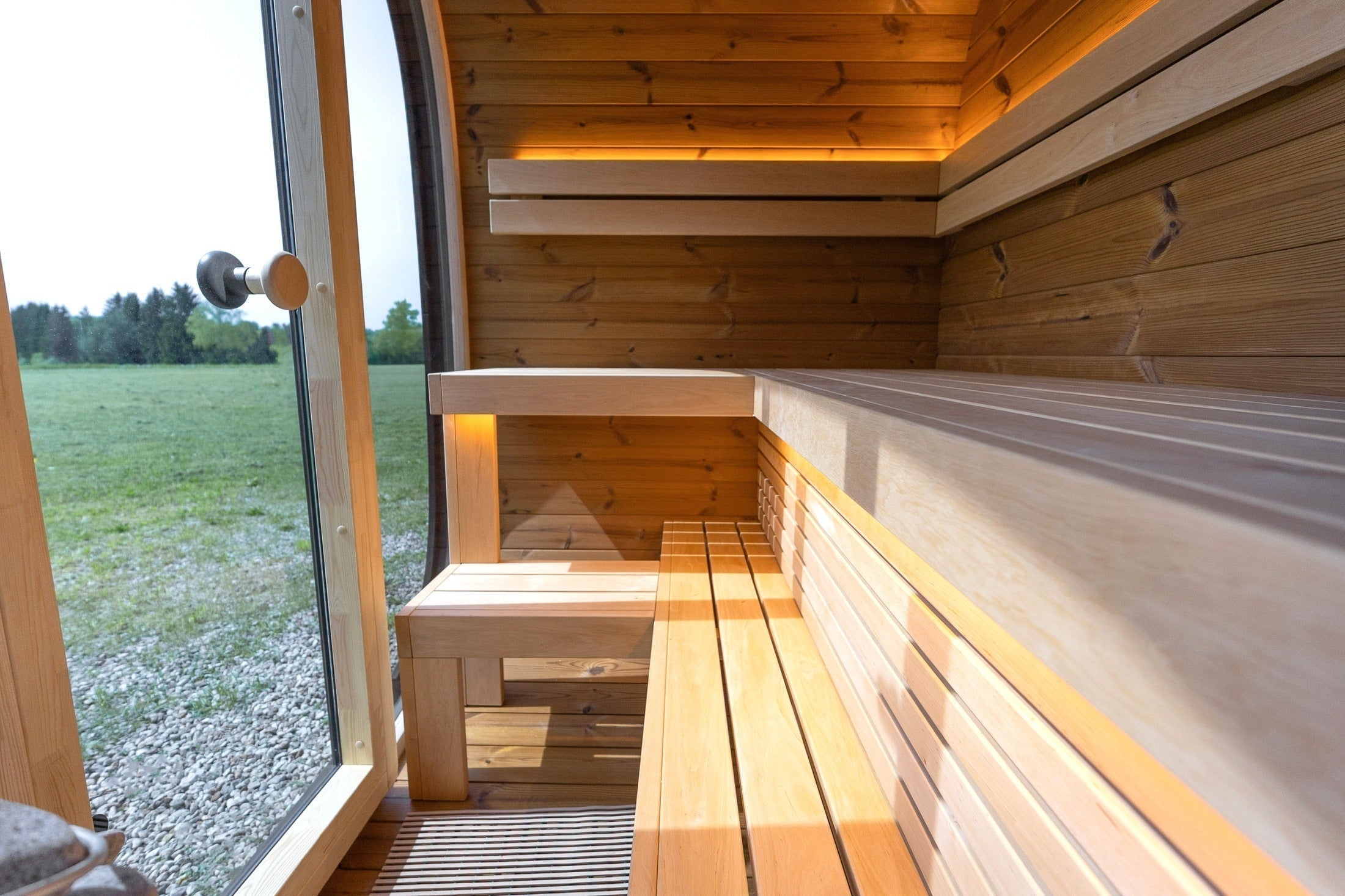 Leil Black Cube Classic outdoor home sauna for 4 to 5 people, luxury backyard sauna cabin with Thermowood, alder benches, and modern cube design