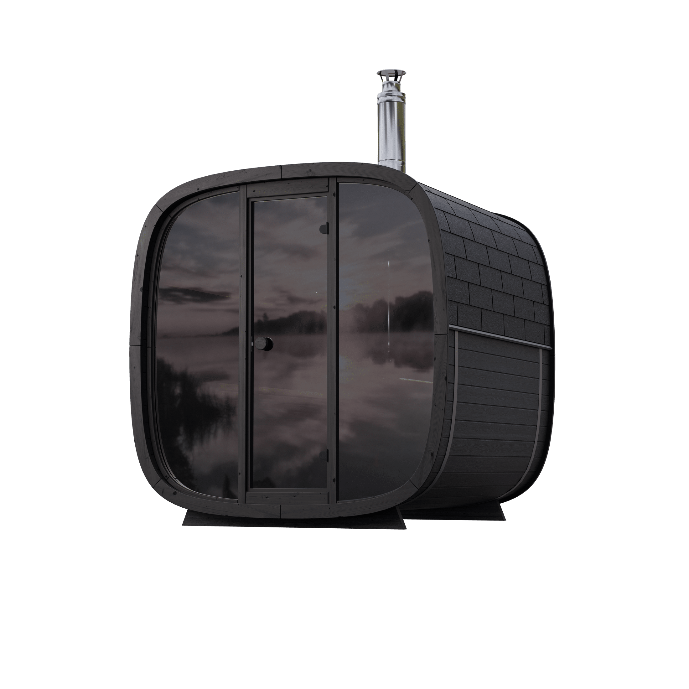 Leil BC-6 Black Cube Comfort Outdoor ThermoWood Sauna for Families and Groups, Premium Modern Garden Sauna with Comfortable Bench Seating