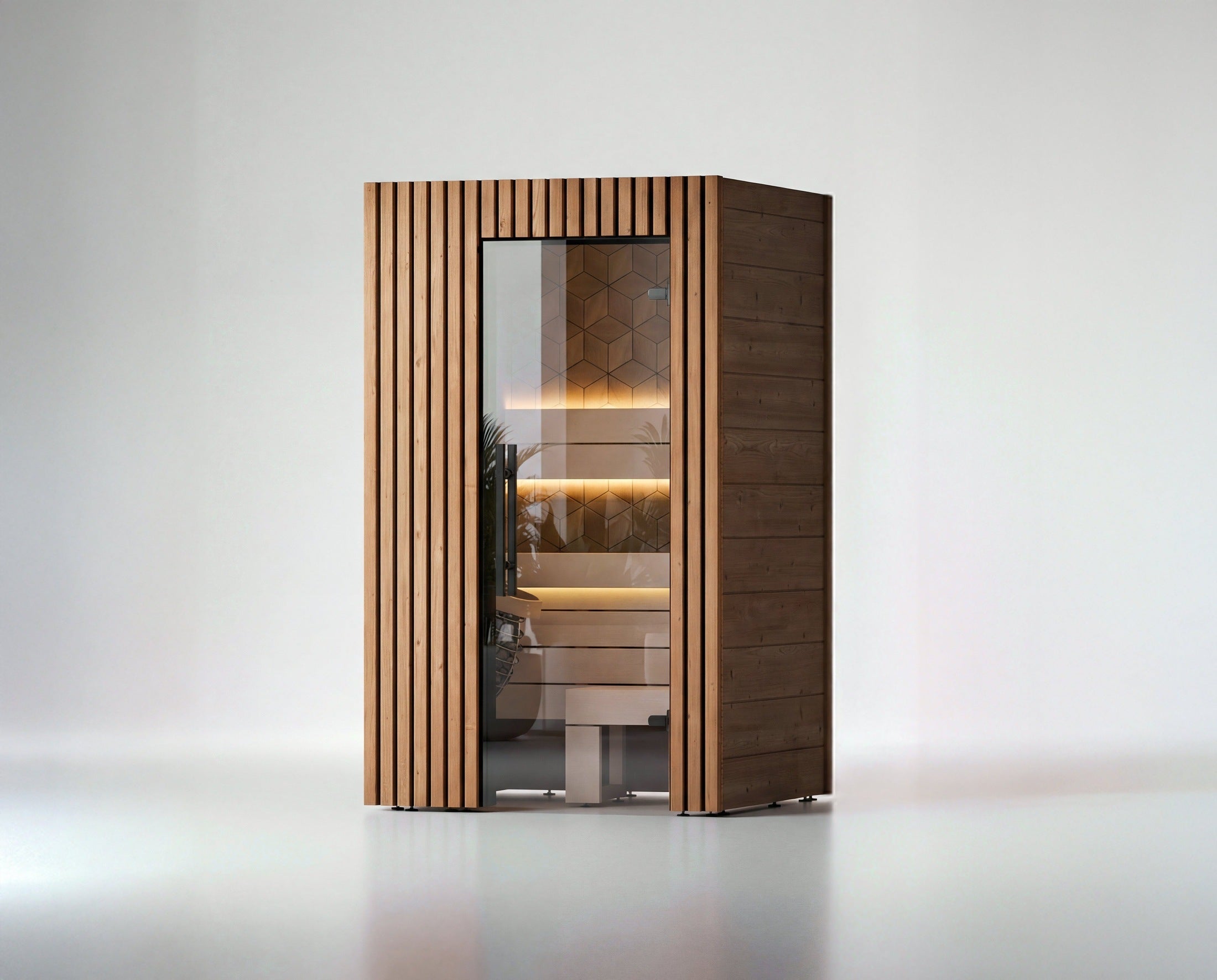 Leil Como 1-120 Indoor Sauna Cabin for 1 Person featuring premium Thermowood and Aspen construction, compact luxury home sauna