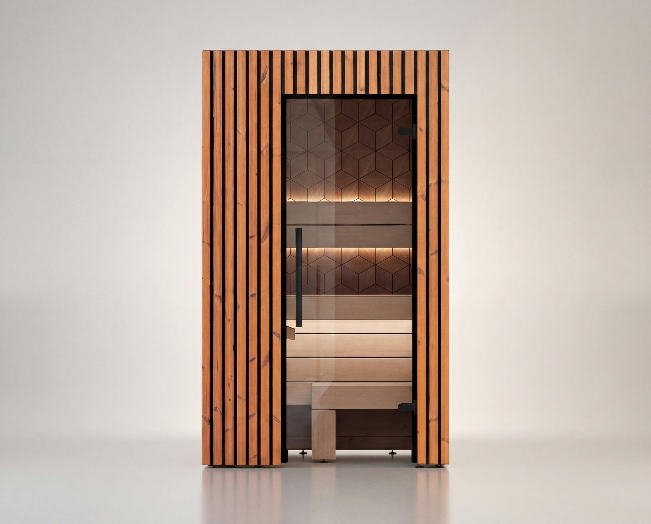 Leil Como 1-120 Compact Home Sauna Kit with Thermowood exterior and Aspen interior, Nordic-style indoor sauna for one person