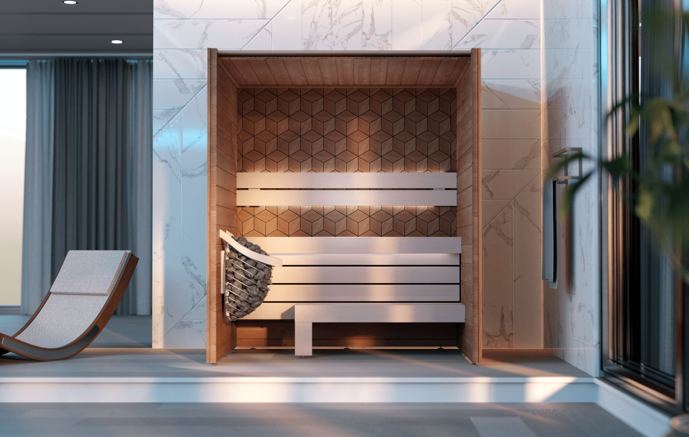 Leil Como 3-180 compact indoor sauna for 3 persons, premium ThermoWood and Aspen Scandinavian sauna kit designed for home spa and relaxation