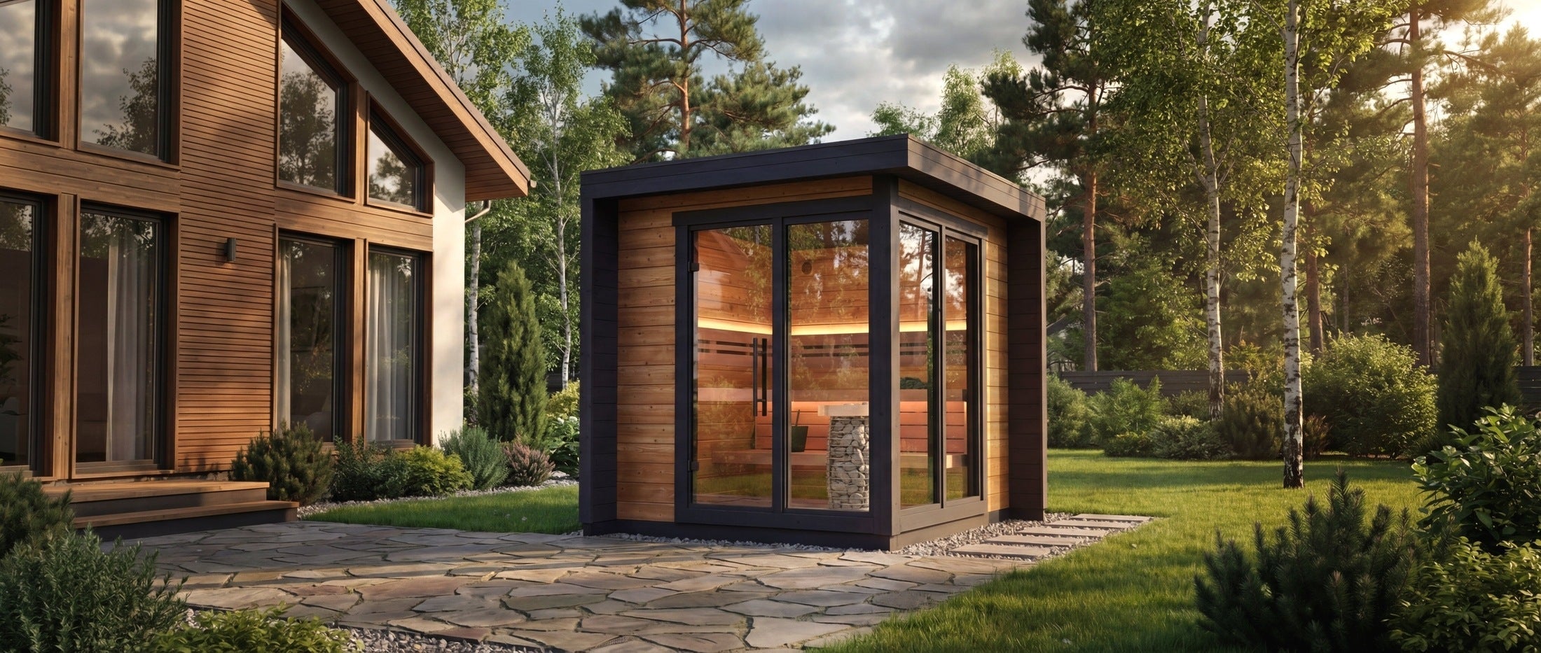 Leil Patio S Modern 4–5 Person Sauna Cabin, outdoor ThermoWood home spa