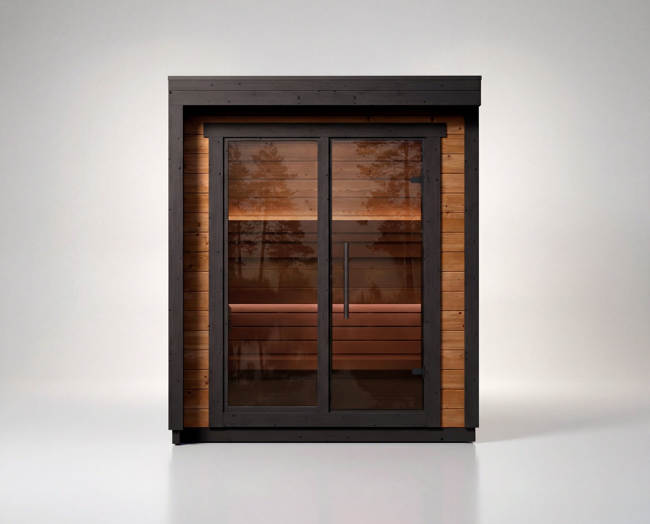 PatioXXS Leil Patio XXS 3 Person Outdoor Patio Sauna Kit, compact modern outdoor home sauna designed for small spaces with premium wellness and relaxation experience.