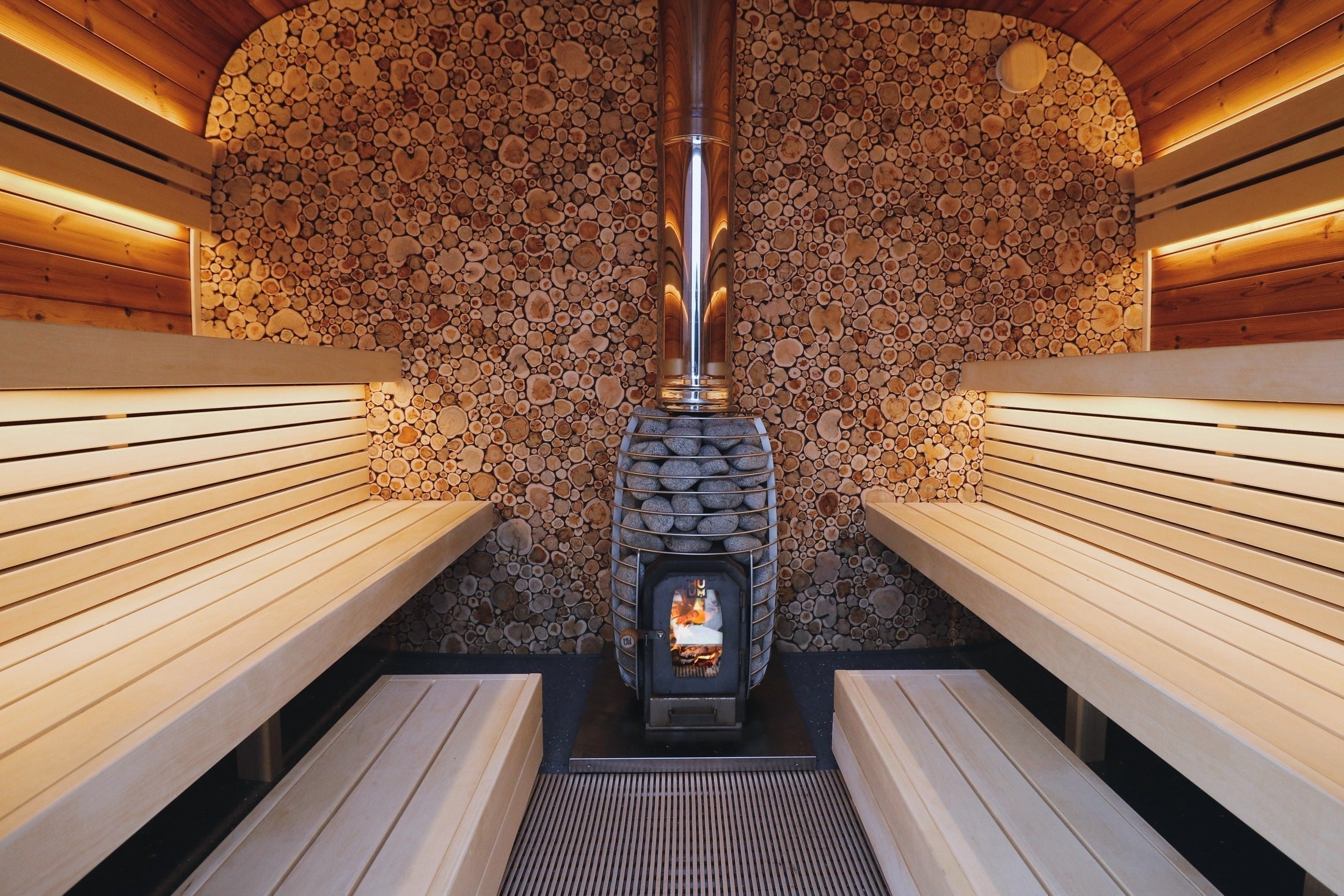 Leil Round Cube outdoor sauna for 6-8 people, ThermoWood® construction, luxury Nordic backyard spa cabin handcrafted in Estonia