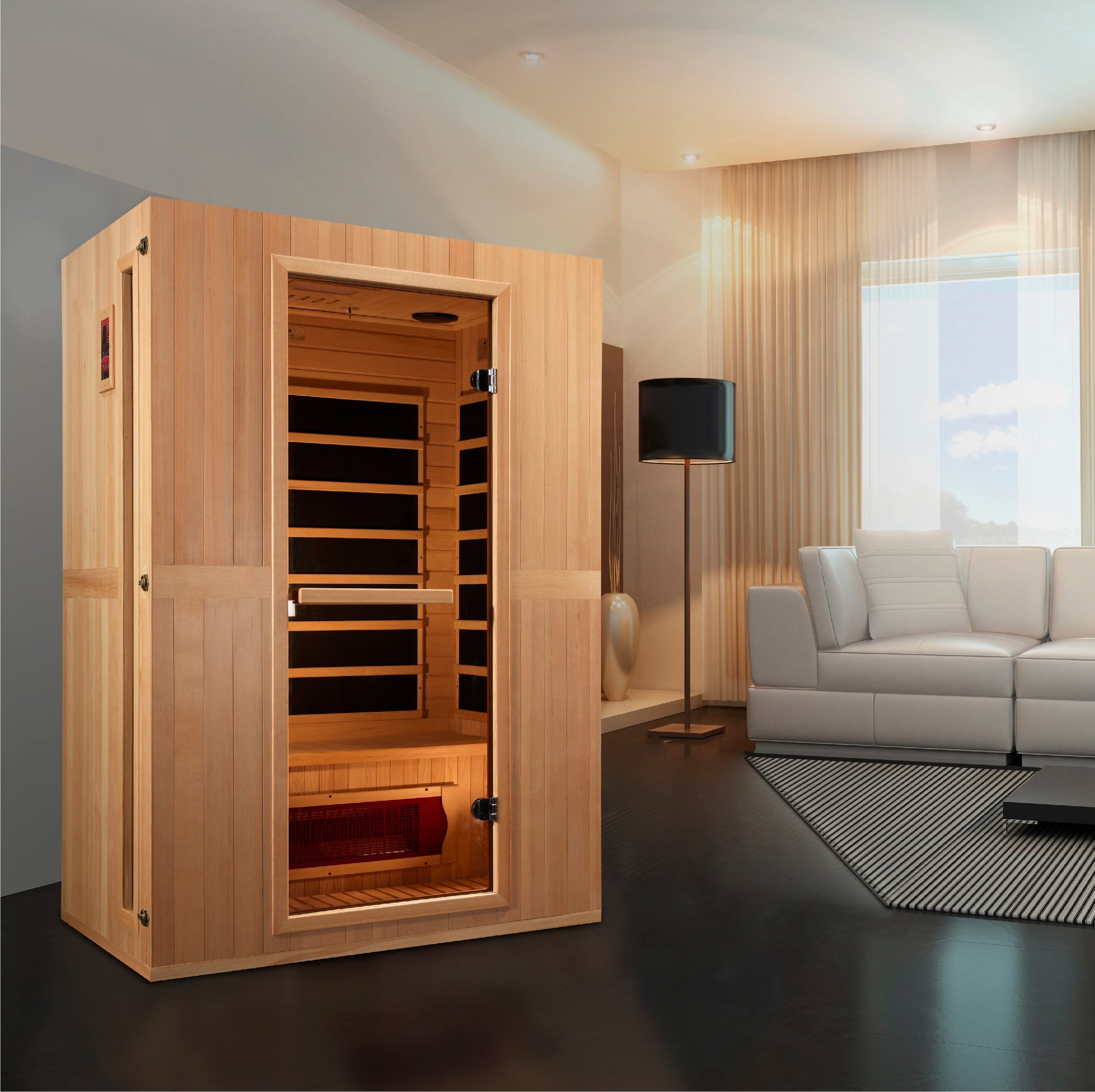 Infinity Saunas homepage banner showcasing premium sauna brands including Maxxus, Dynamic, Golden Designs, and other luxury indoor and outdoor sauna collections