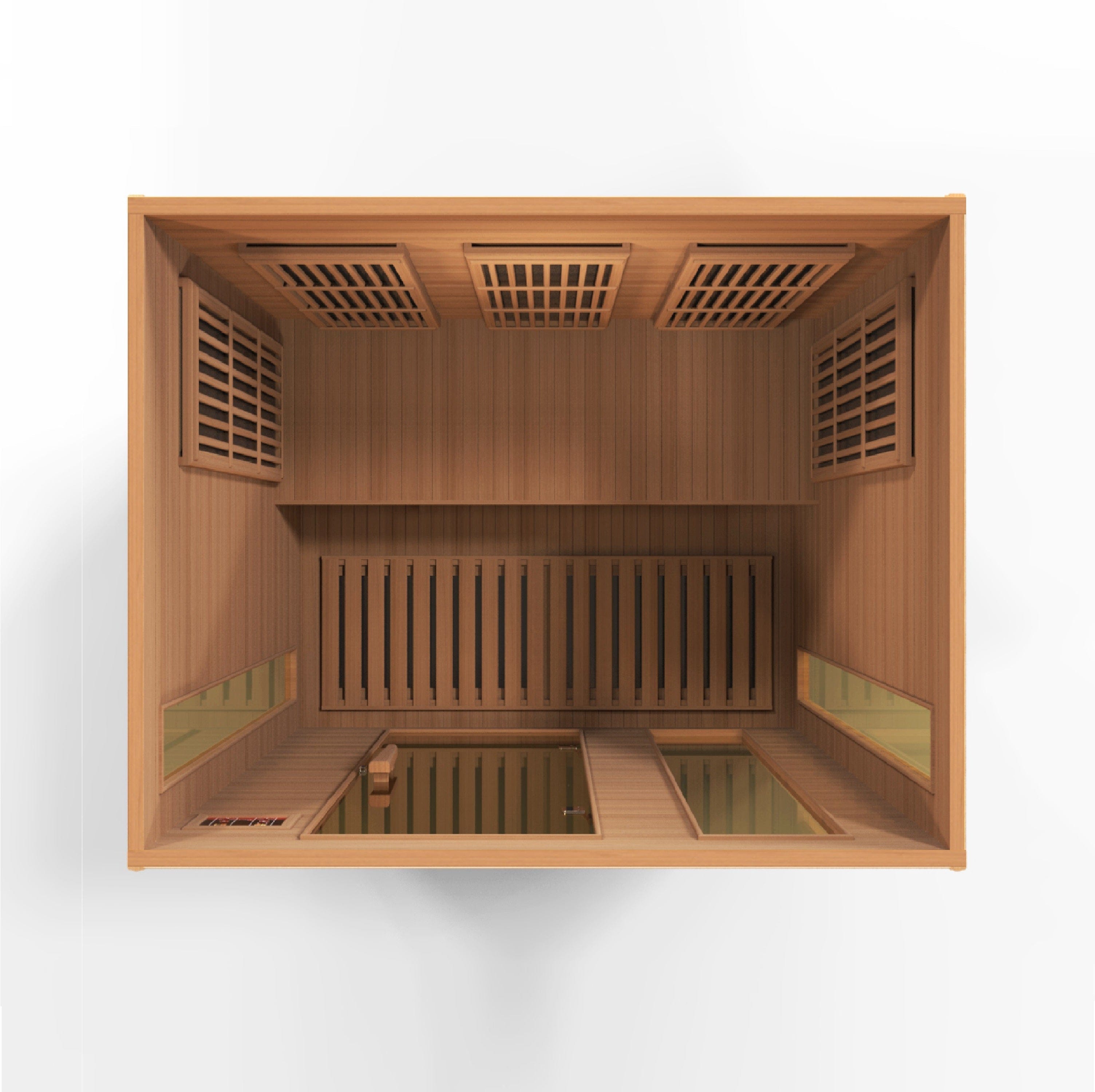Spacious Maxxus Montilemar Edition 3-person FAR infrared sauna built with Canadian Red Cedar wood for deep relaxation and stress relief at home.