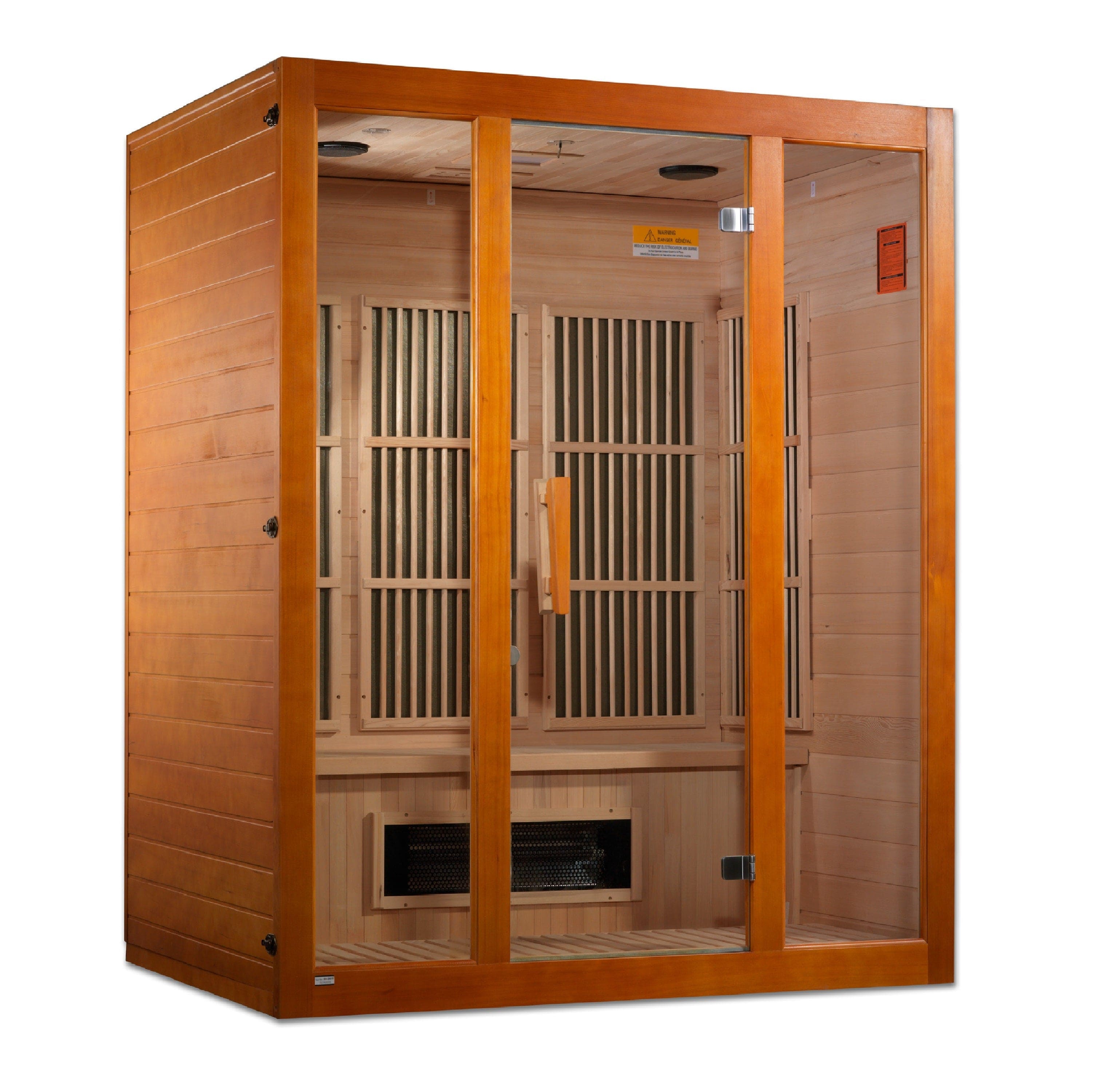 MX-J306-02S Maxxus Alpine 3 Person Low EMF FAR Infrared Sauna made from Canadian Hemlock wood with modern compact home wellness design