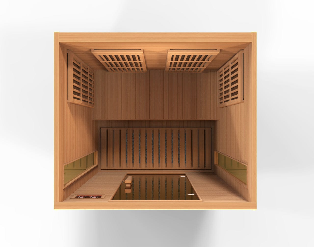 Maxxus 3 Person Low EMF infrared sauna with elegant Canadian red cedar wood exterior, perfect for modern home spa and wellness spaces.