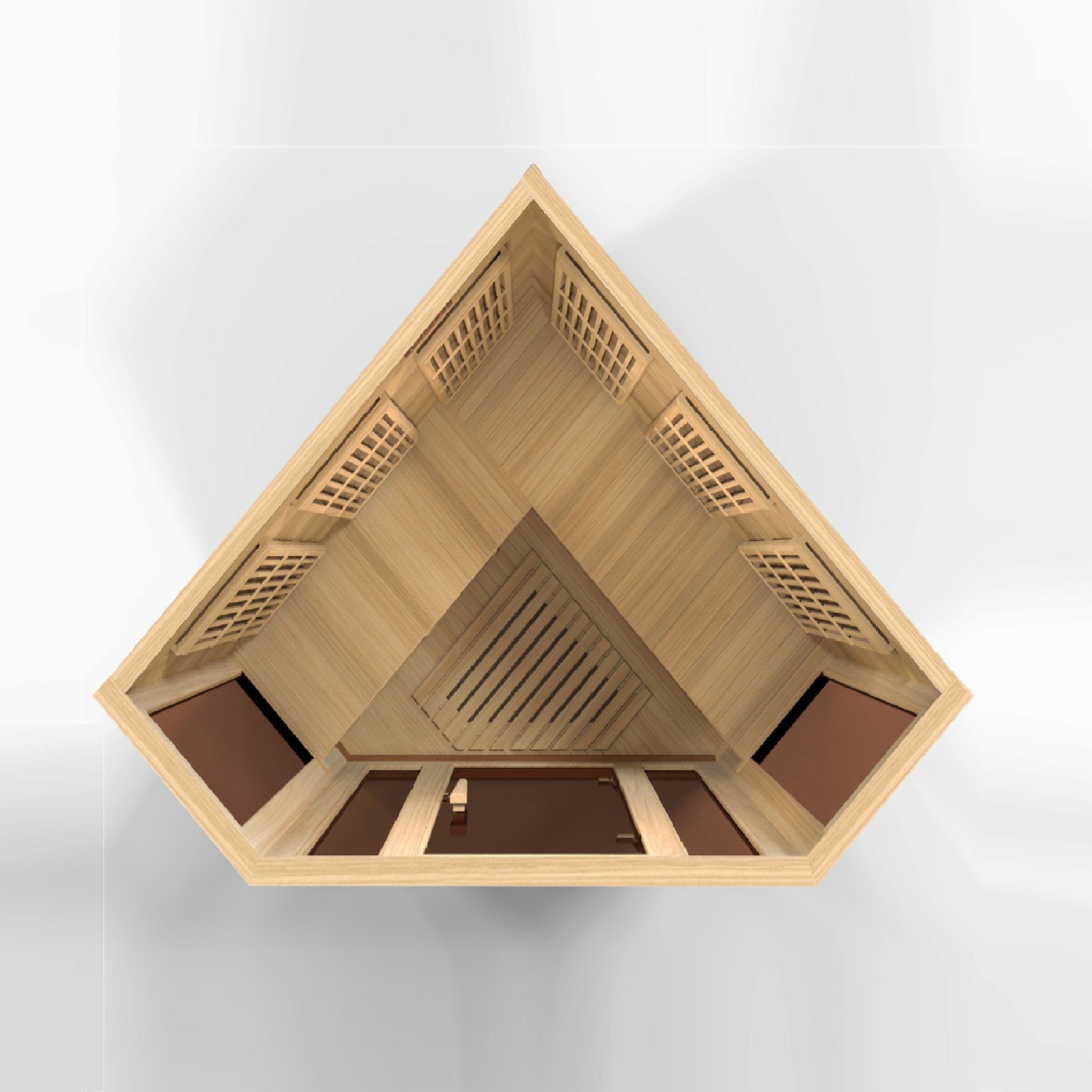 Maxxus MX-K356-01 3-person infrared sauna with space-saving corner structure, low EMF FAR technology, and premium Canadian Hemlock wood finish