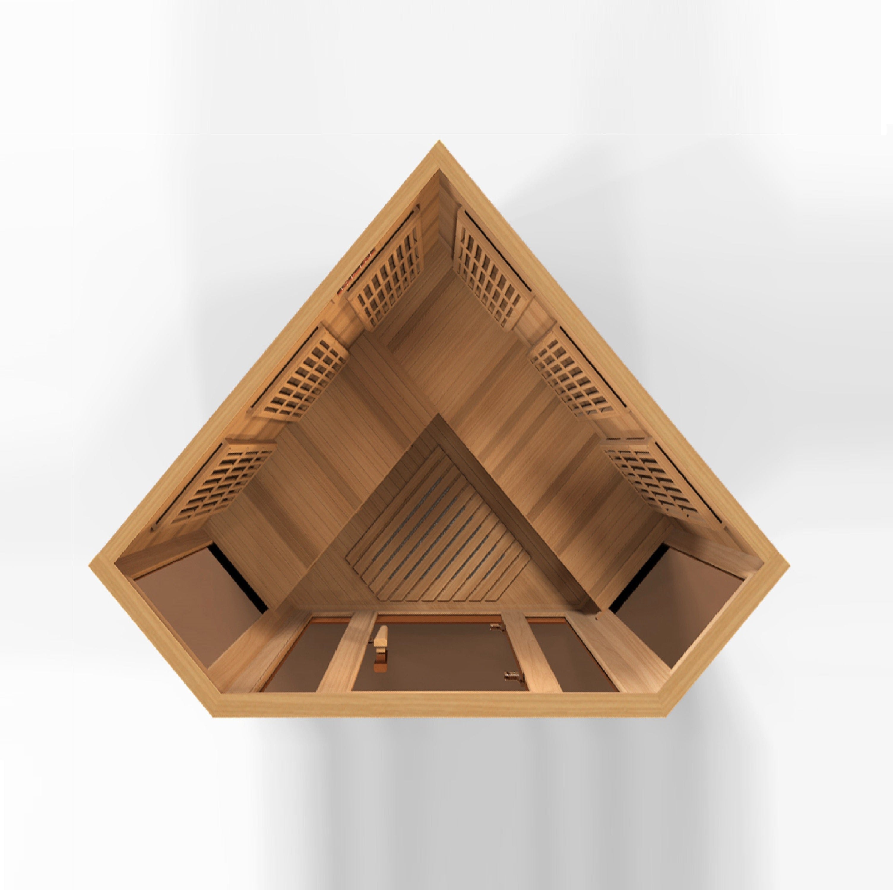 Maxxus 3-Person Corner Low EMF Infrared Sauna crafted from Canadian Red Cedar for home wellness and detox therapy
