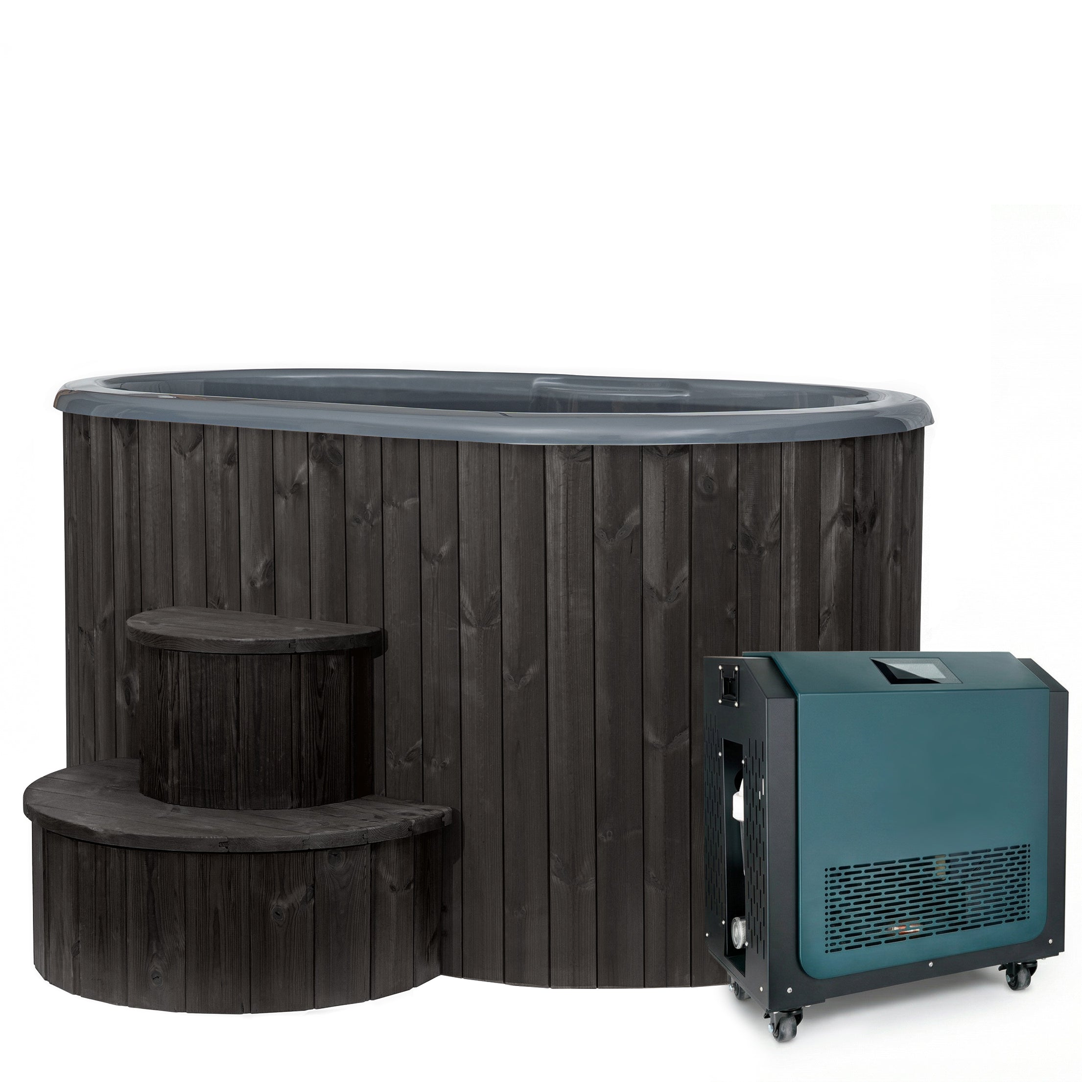 SaunaLife Model S2B Hot and Cold Immersion System featuring 2-Person Thermo-Pine Plunge Tub with Temperature Control from 37°F to 107°F