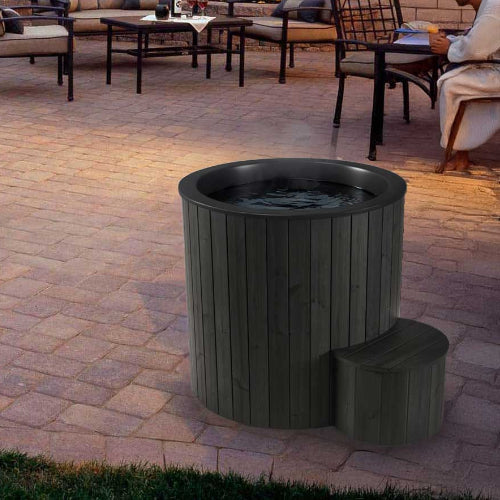 SaunaLife 1-person outdoor cold plunge and hot immersion tub, Model S1B, premium thermo-pine wood wellness recovery spa barrel