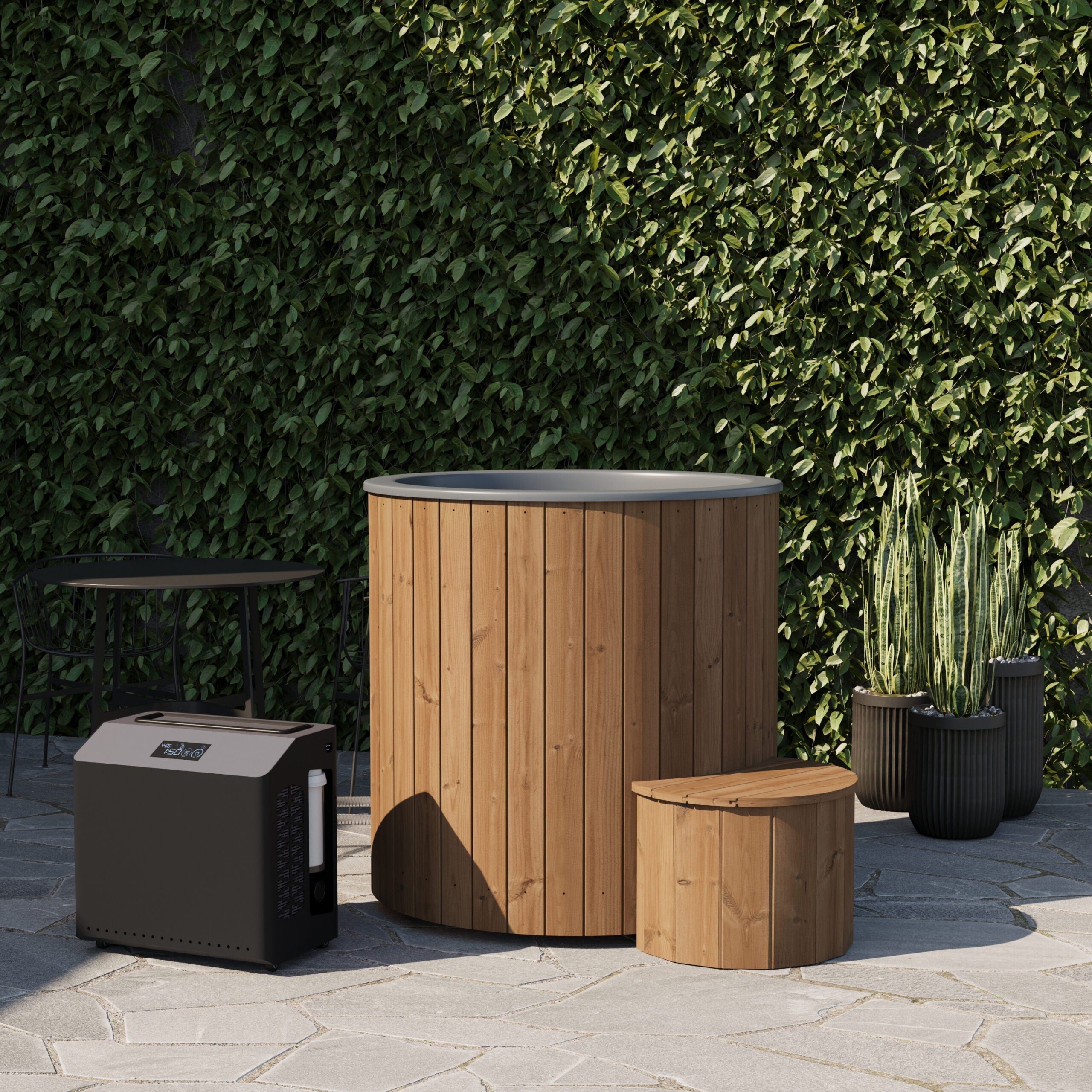 SaunaLife S1N Outdoor Wellness Tub with Hot and Cold Immersion Function for Hydrotherapy and Relaxation
