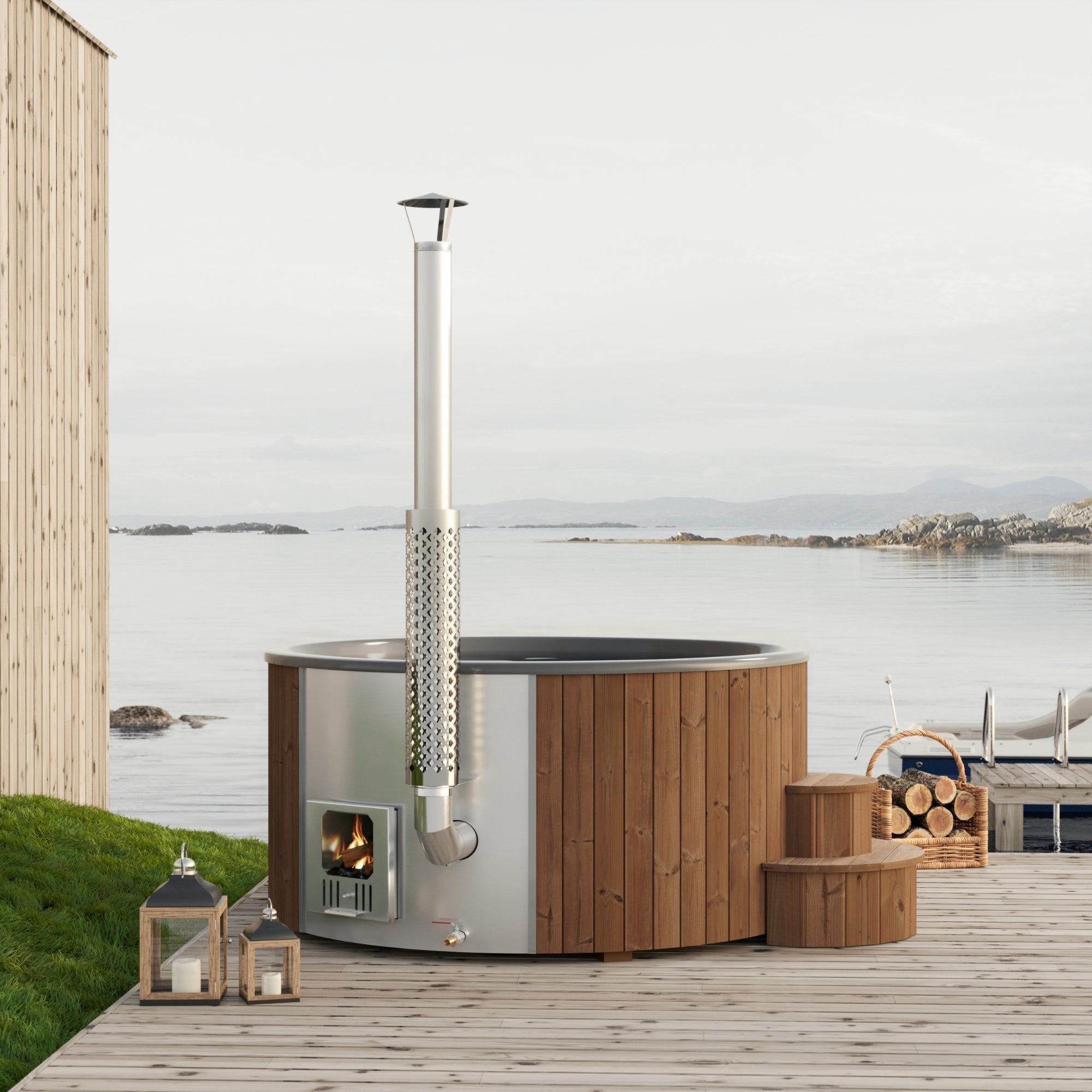 SaunaLife Model S6N wood-burning hot tub for 7 persons, Nordic outdoor spa, fast-heating no electricity luxury soaking tub