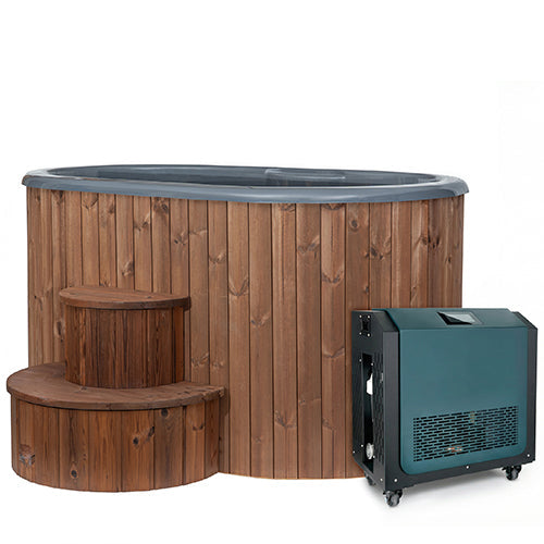 SaunaLife Model S2B Package 2-Person Hot and Cold Plunge Tub with Thermo-Pine Construction and Chiller Heater System for Contrast Therapy Recovery and Wellness