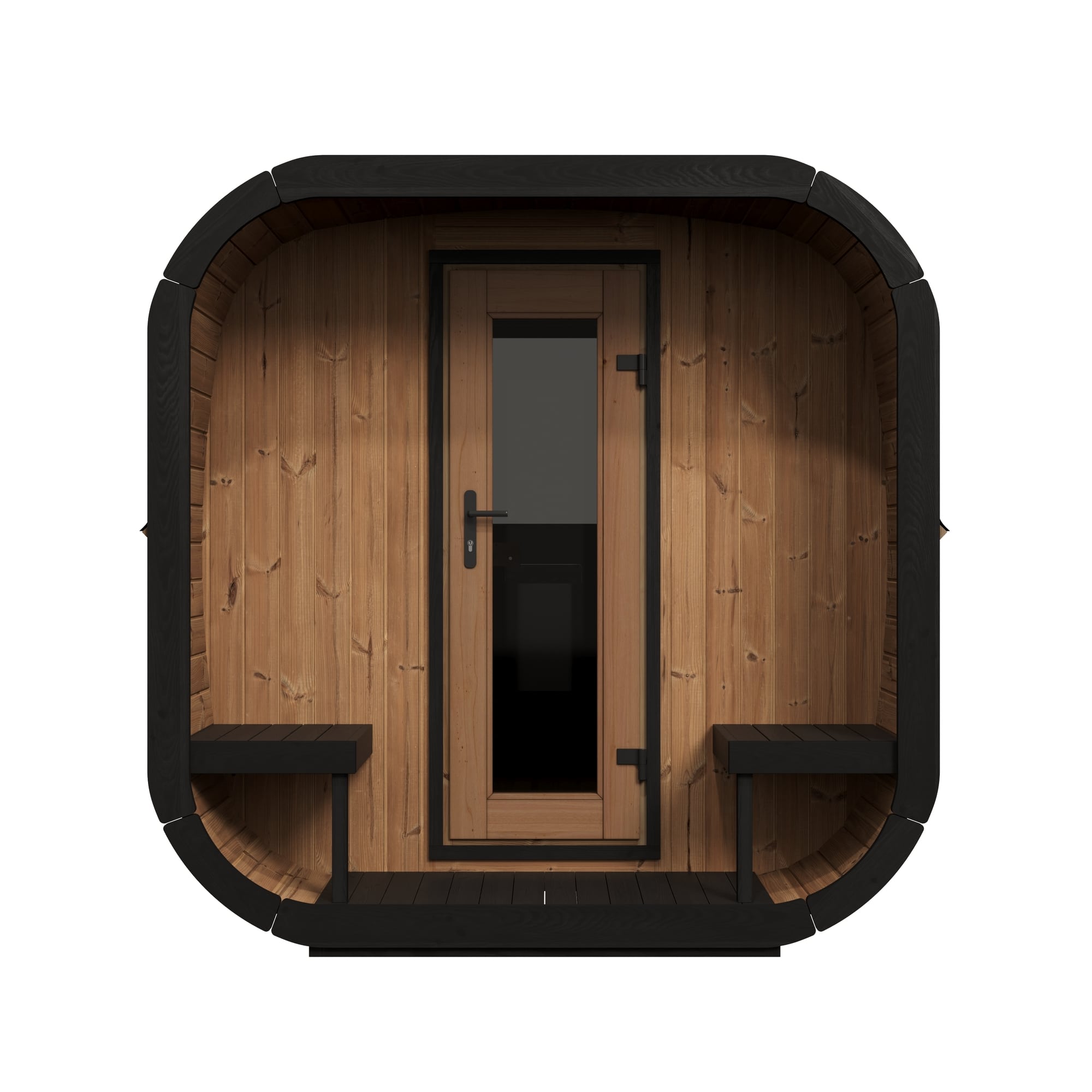 SaunaLife CL12GCP 8 Person Luxury Outdoor Cube Sauna with Changing Room and Front Porch