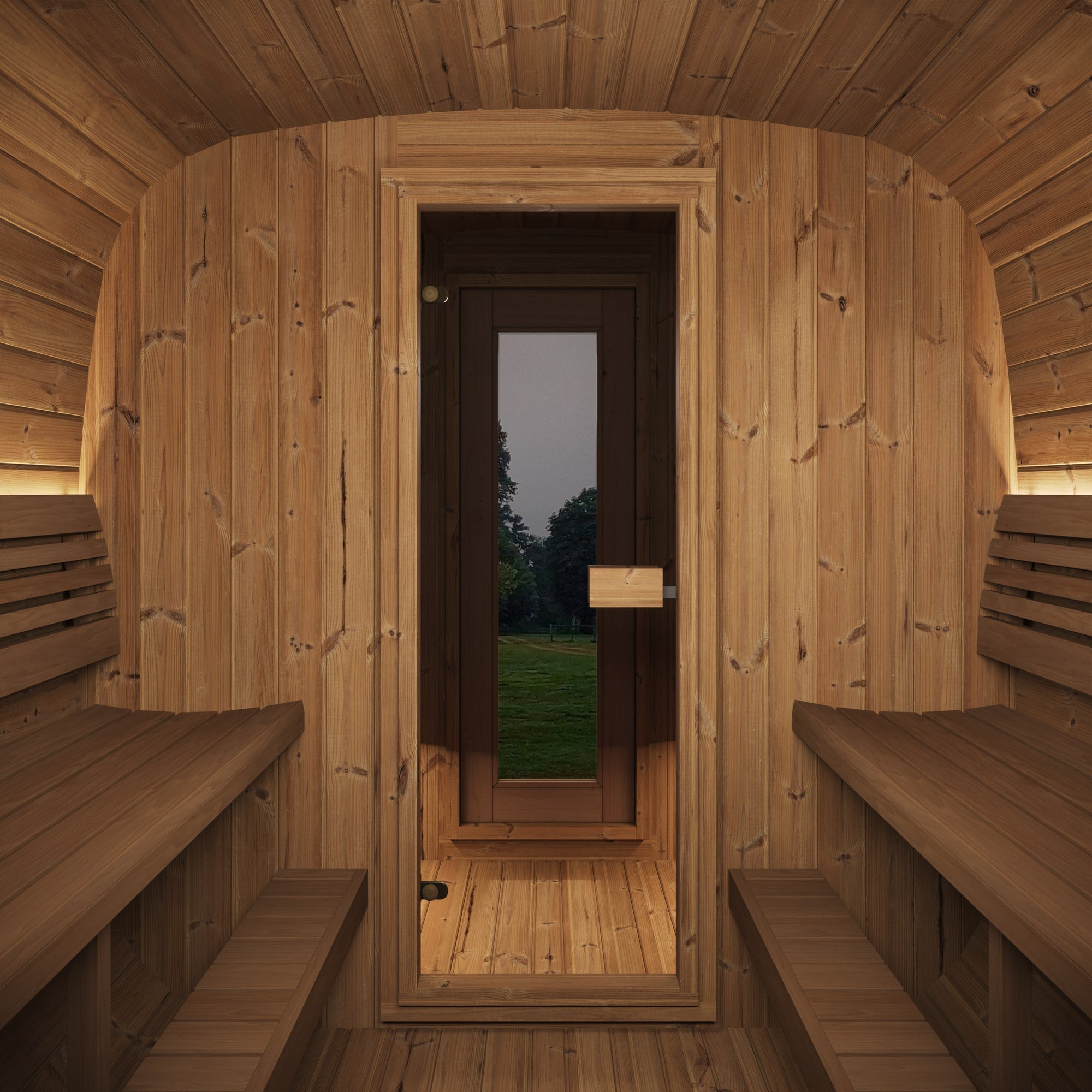 Luxury 8 Person Outdoor Sauna by SaunaLife CL12GCP with Separate Changing Area, Front Deck, Large Bronze Glass Window and Modern Cube Architecture