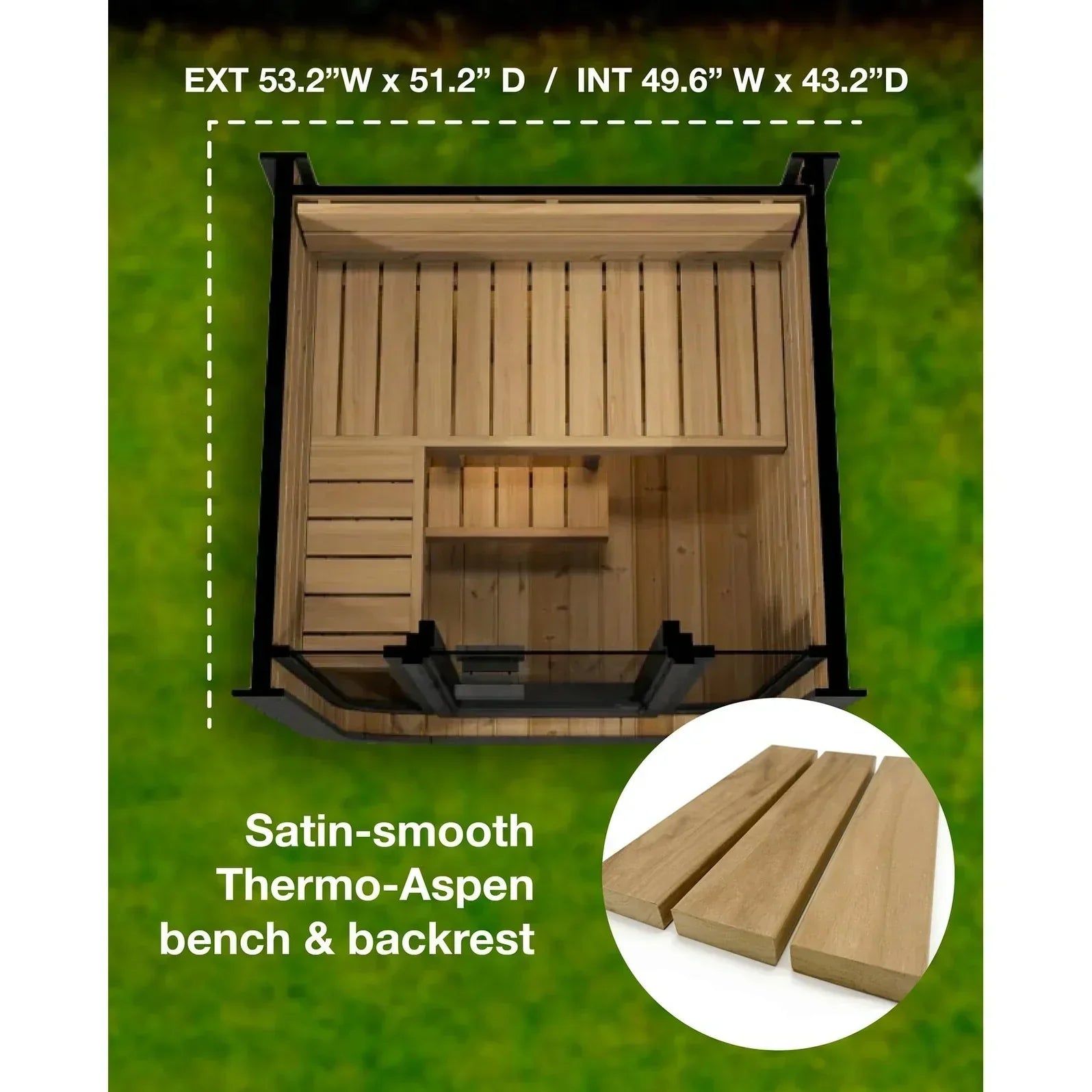 SaunaLife CL3G Outdoor Traditional Cube Sauna for 1-2 People with Full Glass Front and Thermo-Spruce Exterior