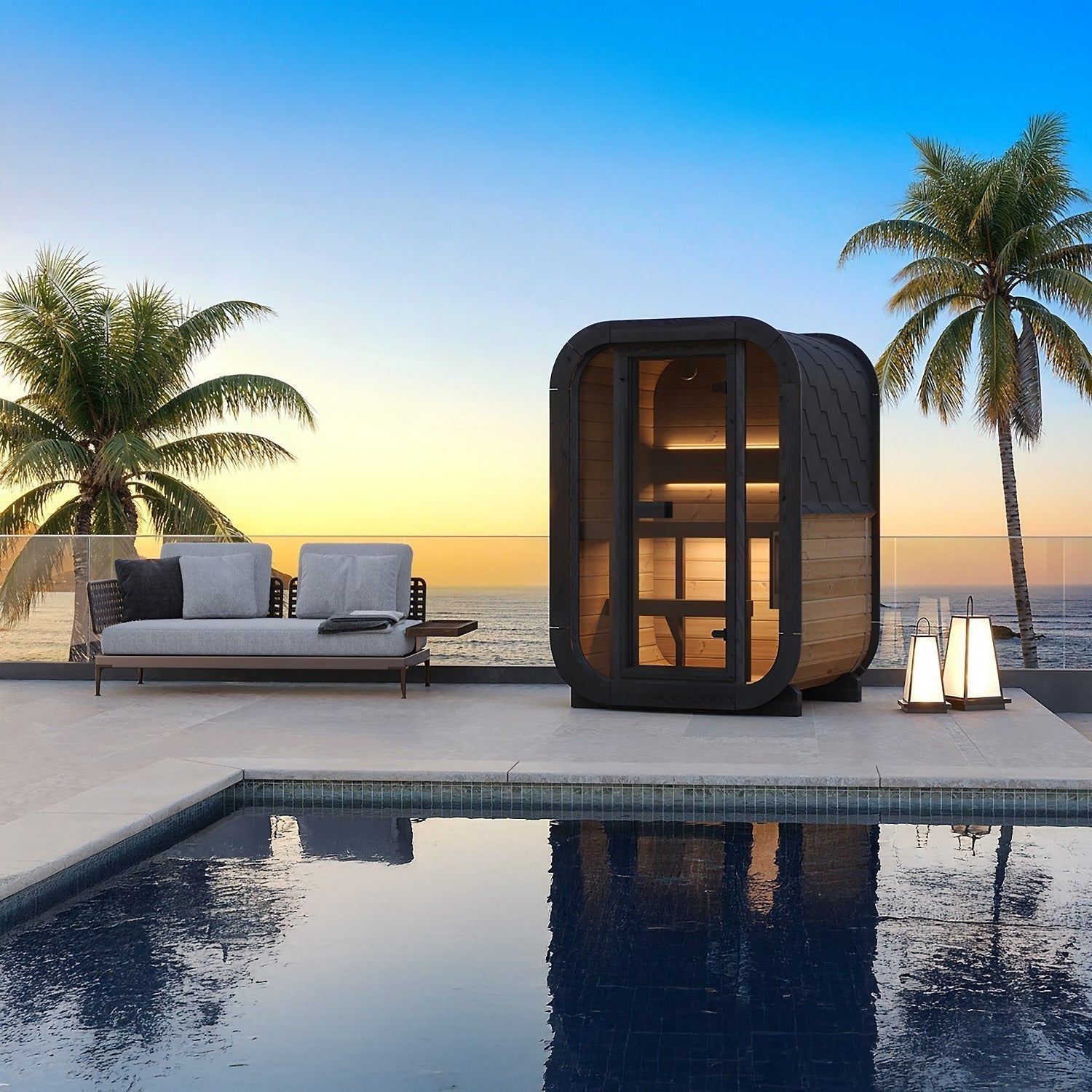 SaunaLife Outdoor Cube Sauna CL3G Built with Thermally Enhanced Thermo-Spruce for Long-Lasting Performance