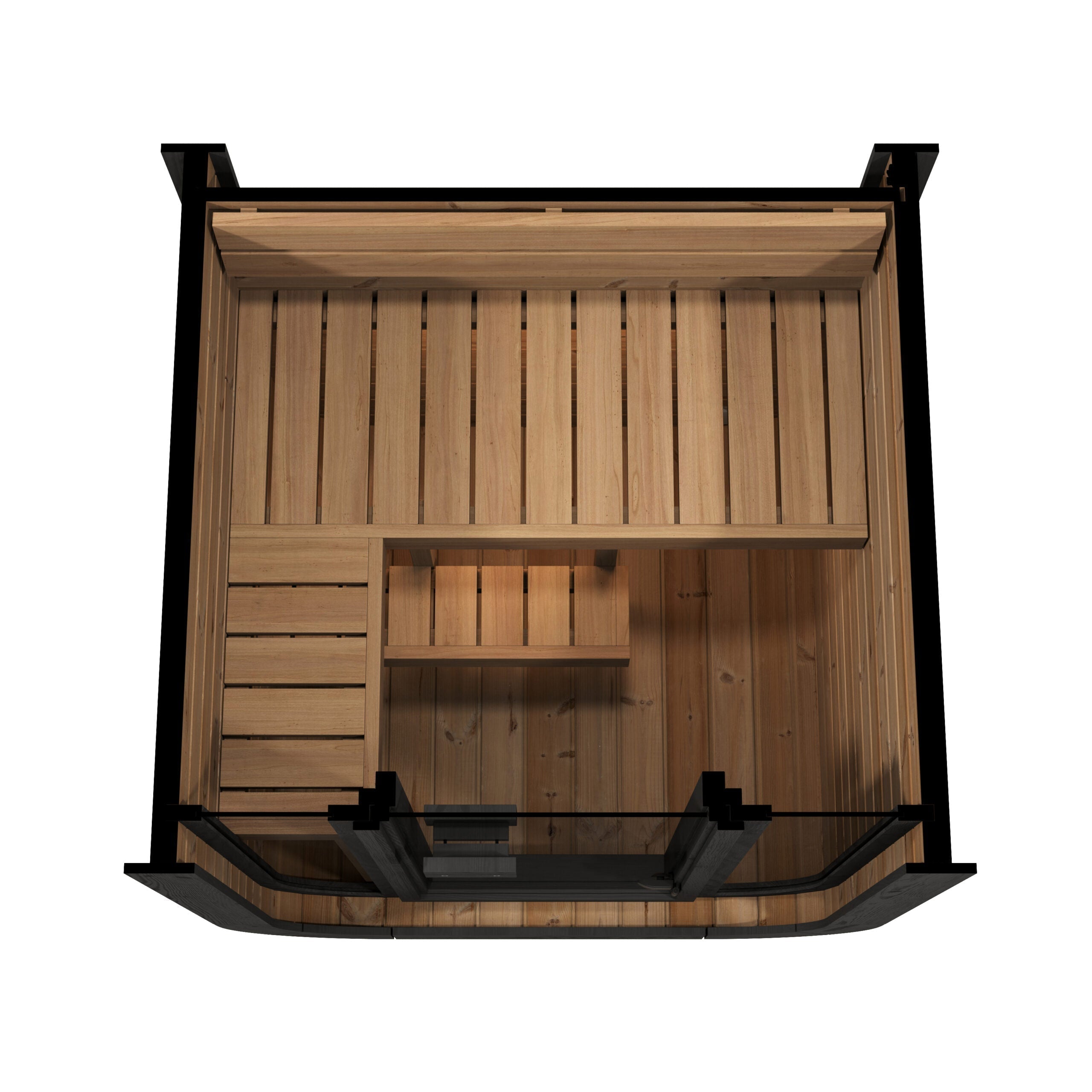 Modern SaunaLife Cube-Series CL3G Outdoor Sauna for Home Wellness with Glass Front Wall and Thermo-Aspen Interior