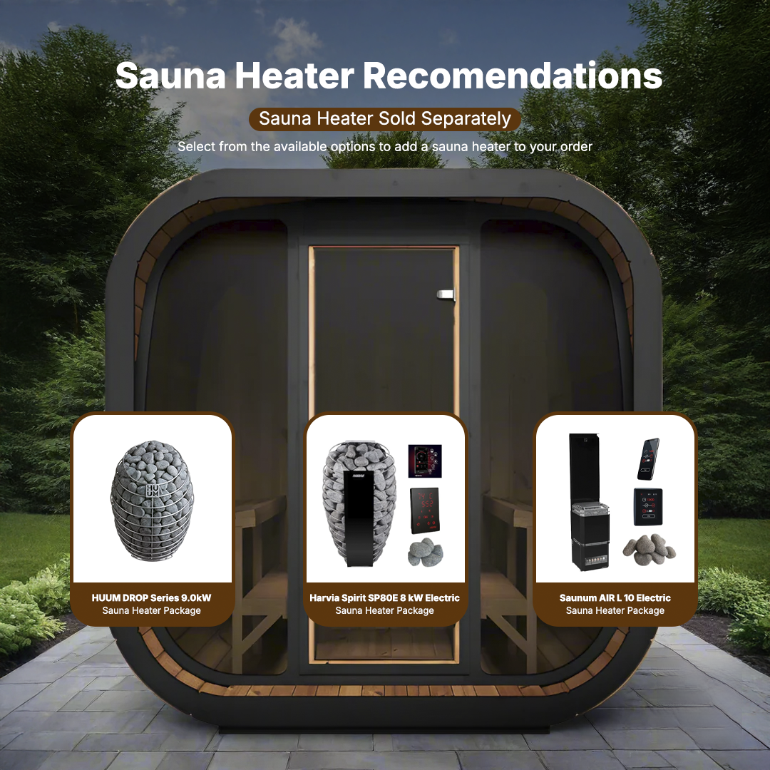 SaunaLife CL7G outdoor sauna with glass front and modern cube design