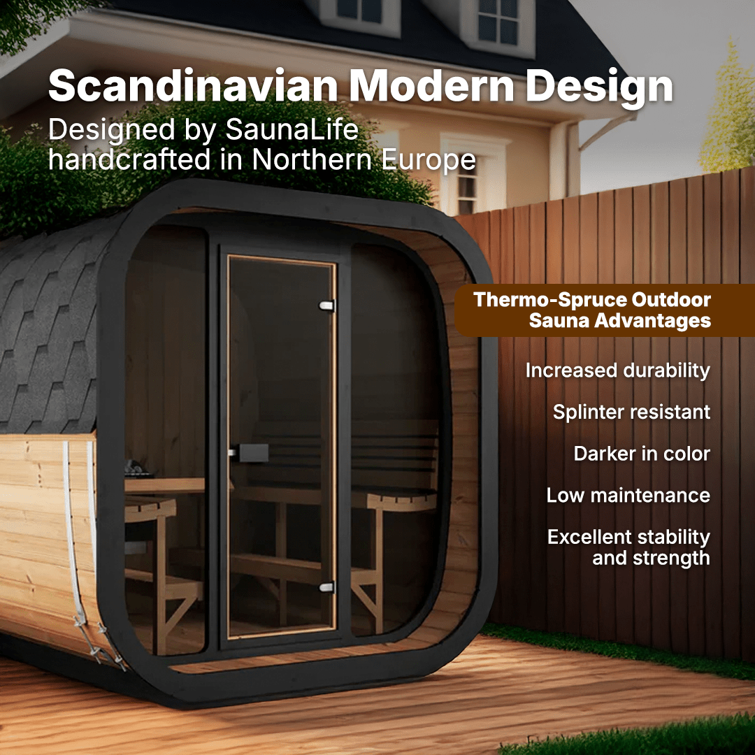 Modern outdoor sauna CL7G SaunaLife with Scandinavian wood design