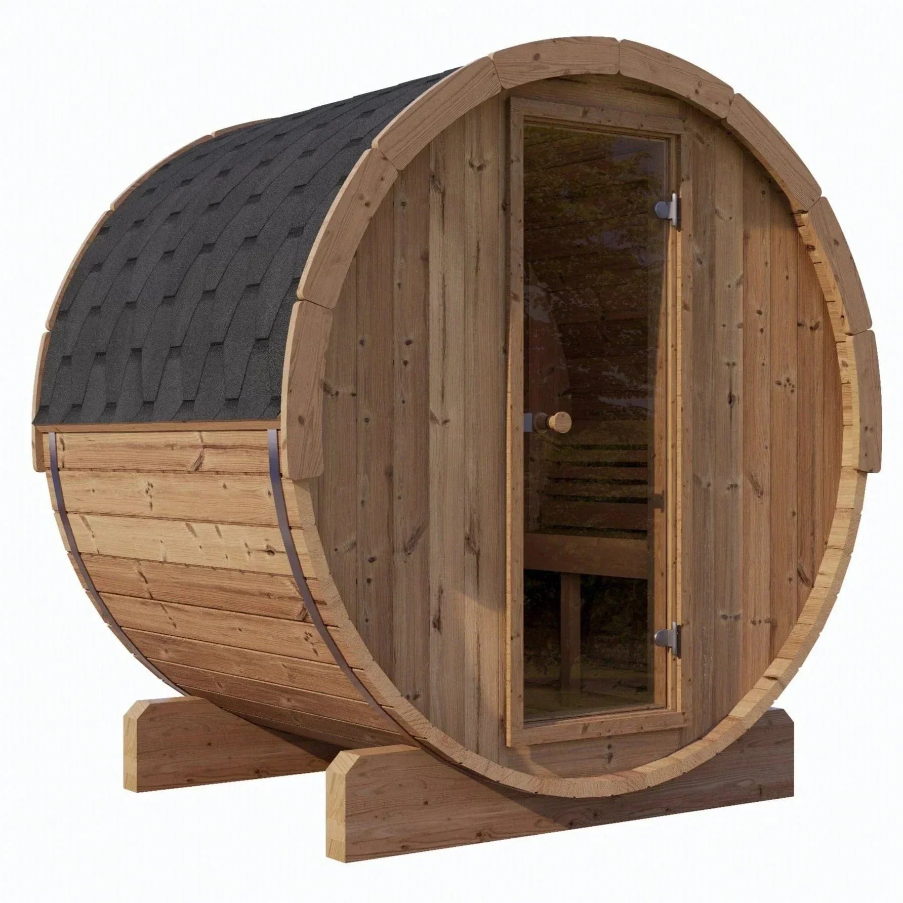 SaunaLife Model E6 Barrel Sauna 3 Person ERGO Series Outdoor Sauna 59x81 inch handcrafted cedar wood ergonomic design premium backyard wellness sauna