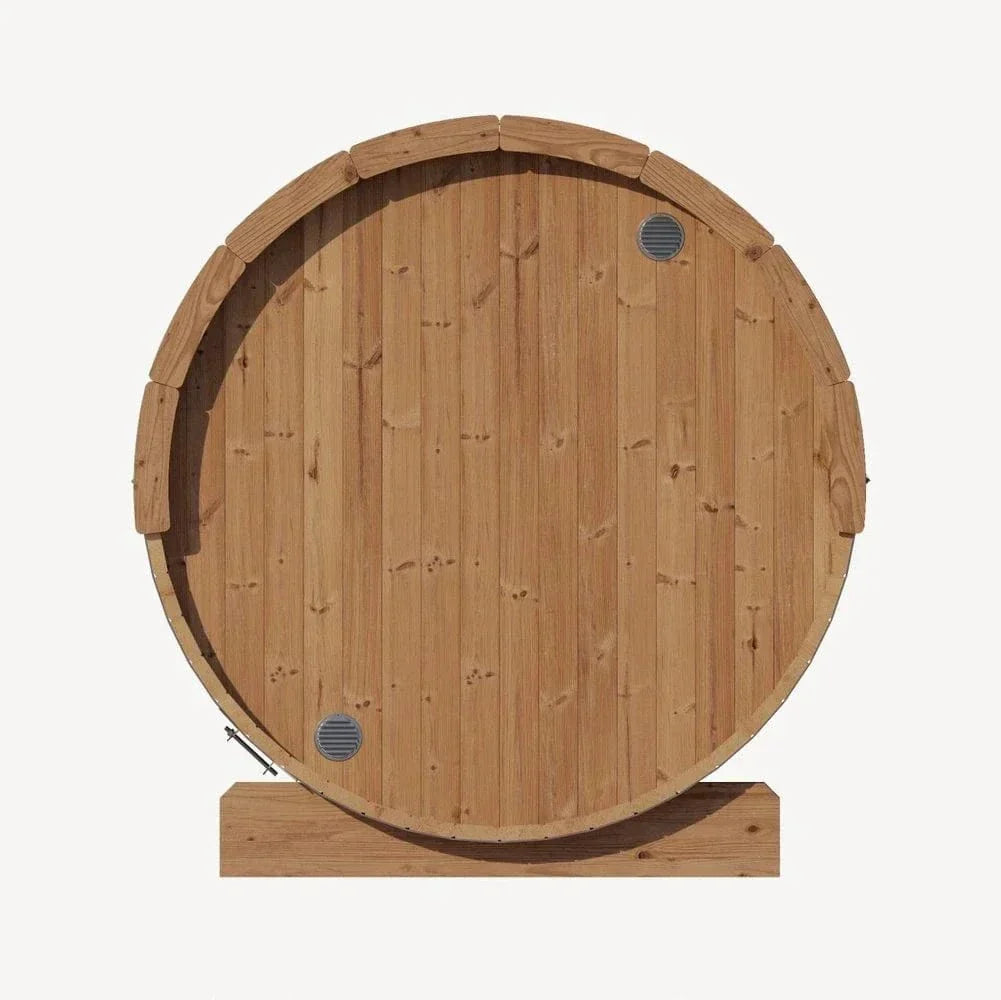 SaunaLife Model E6 3 person barrel sauna ERGO Series outdoor cedar wood sauna 59x81 ergonomic backyard spa cabin