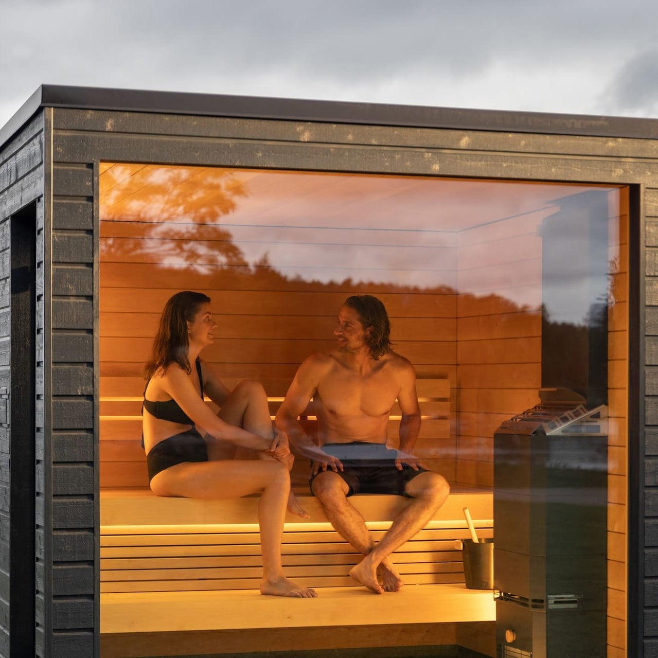 SaunaLife G6 luxury garden sauna cabin fully assembled with modern glass design and spacious 5-person seating capacity