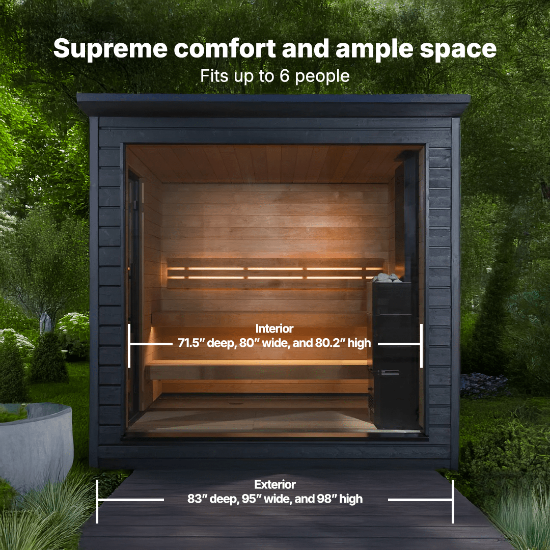 SaunaLife G6 outdoor wellness sauna cabin for backyard spa experience with high-end Finnish-inspired design