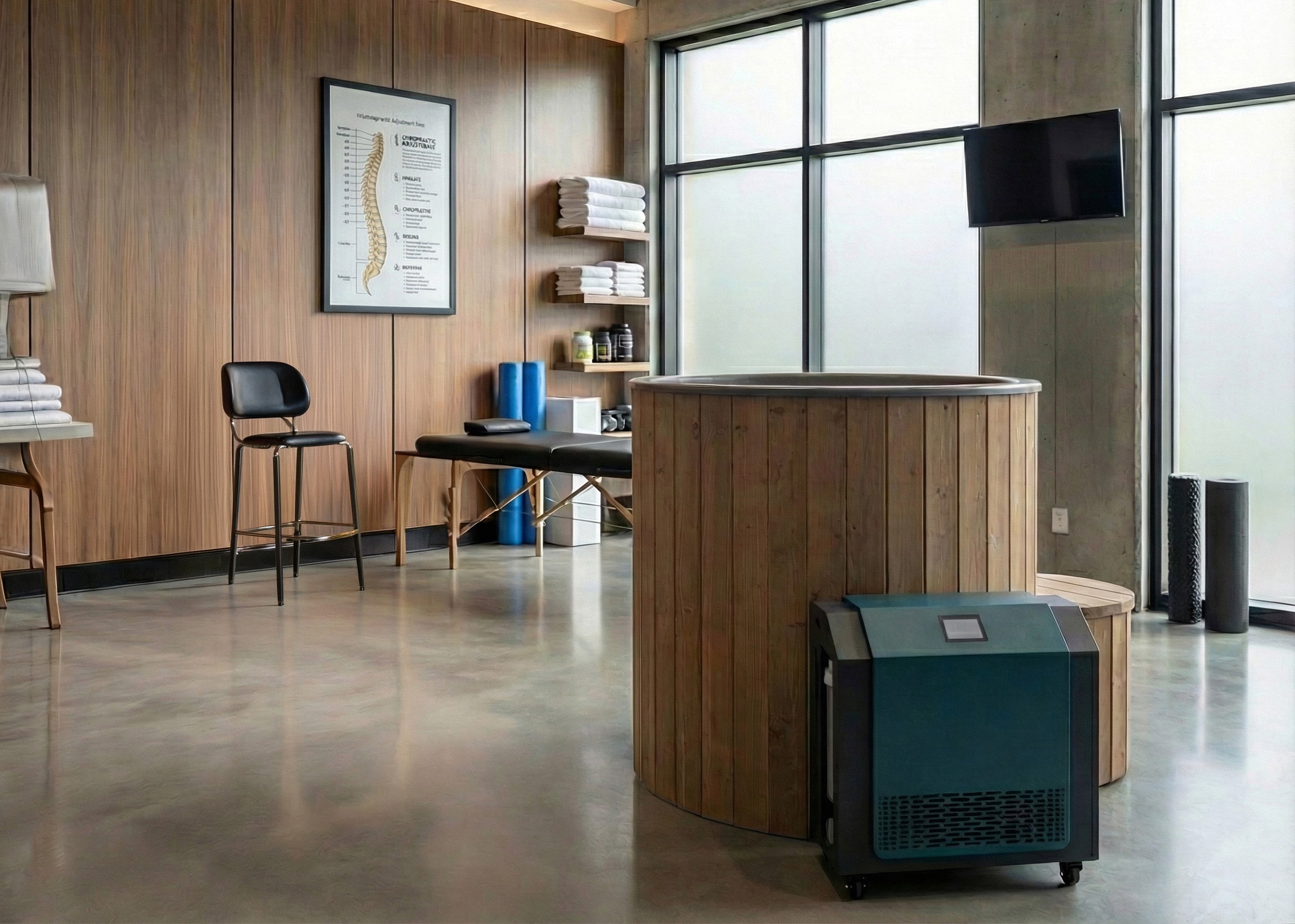 SaunaLife S1NC contrast therapy system featuring hot soak and cold plunge capability with integrated chiller heater for muscle recovery and inflammation relief at home