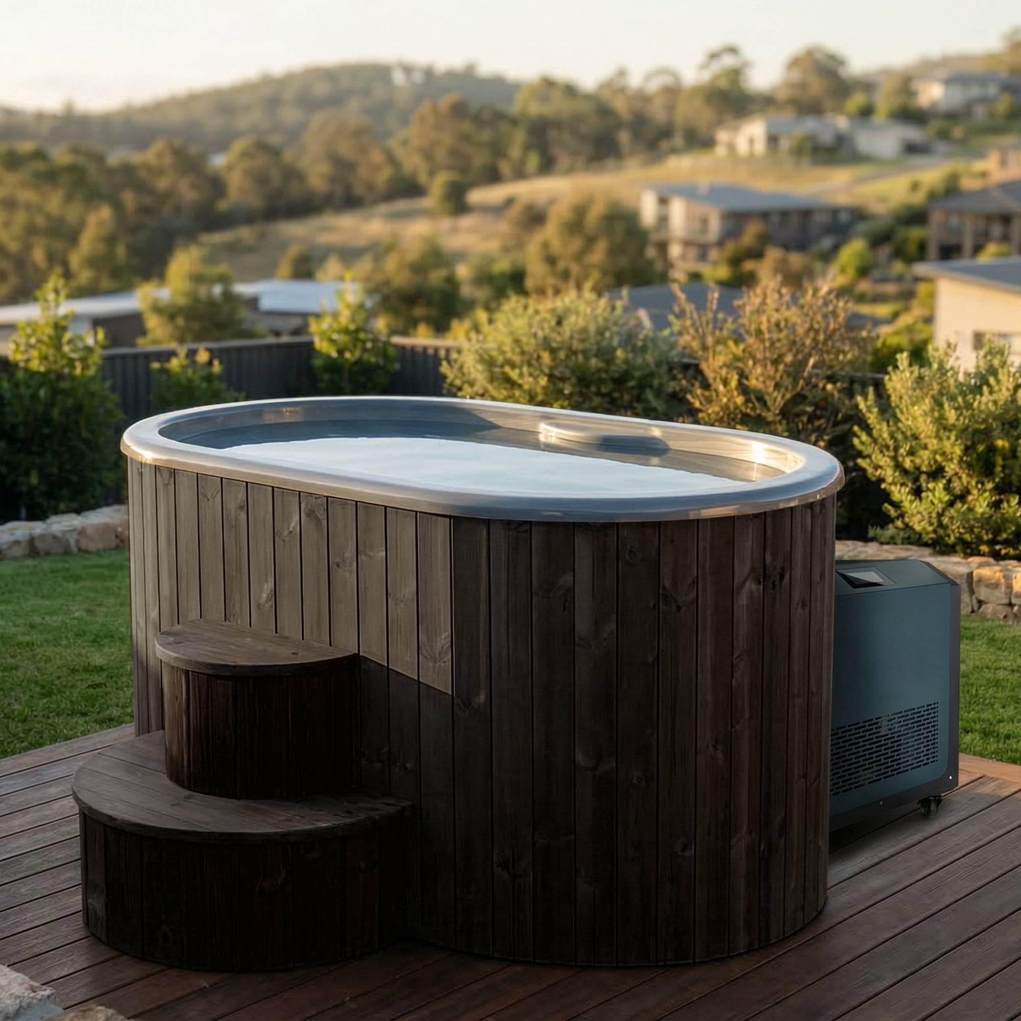 SaunaLife Model S2B Contrast Therapy Plunge Tub for Two with Thermo-Pine Construction and High-Performance Heating and Cooling System
