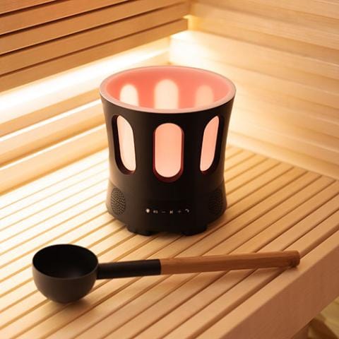 SaunaLife SaunaZone smart sauna companion with immersive sound, LED light effects, and drink cooling ice bucket for relaxation