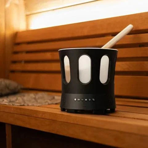 SaunaLife SaunaZone sauna Bluetooth speaker with LED mood lighting and integrated ice bucket for drinks and entertainment in sauna sessions