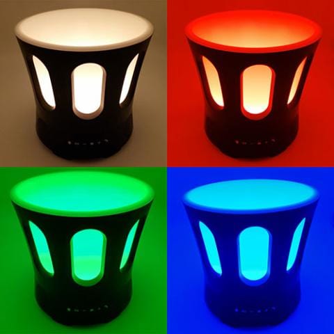 Portable SaunaLife SaunaZone LED music bucket with wireless Bluetooth speaker, colorful ambient lights, and integrated ice vessel for sauna use
