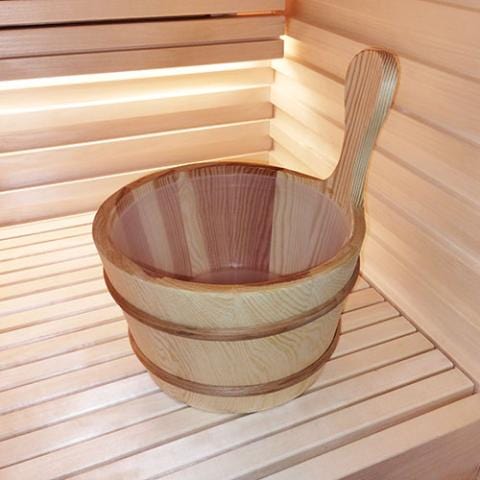 Premium SaunaLife Accessory Package 3 complete sauna kit with wooden bucket and ladle plus temperature and humidity gauges for sauna wellness