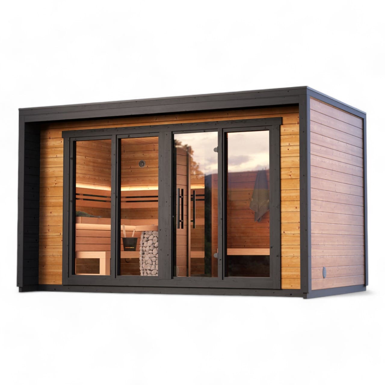Luxury 5 Person Outdoor Sauna with Large Changing Area, Leil Patio L ThermoWood Wooden Sauna Cabin