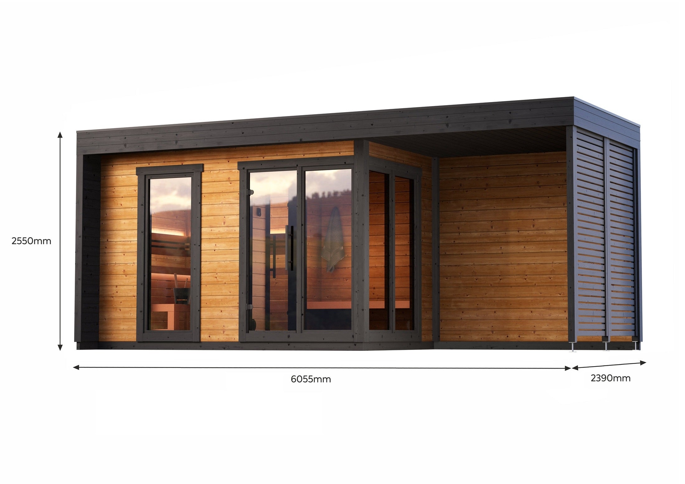 Leil Patio L Plus 5 Person Outdoor Sauna Cabin, extended backyard wellness space design